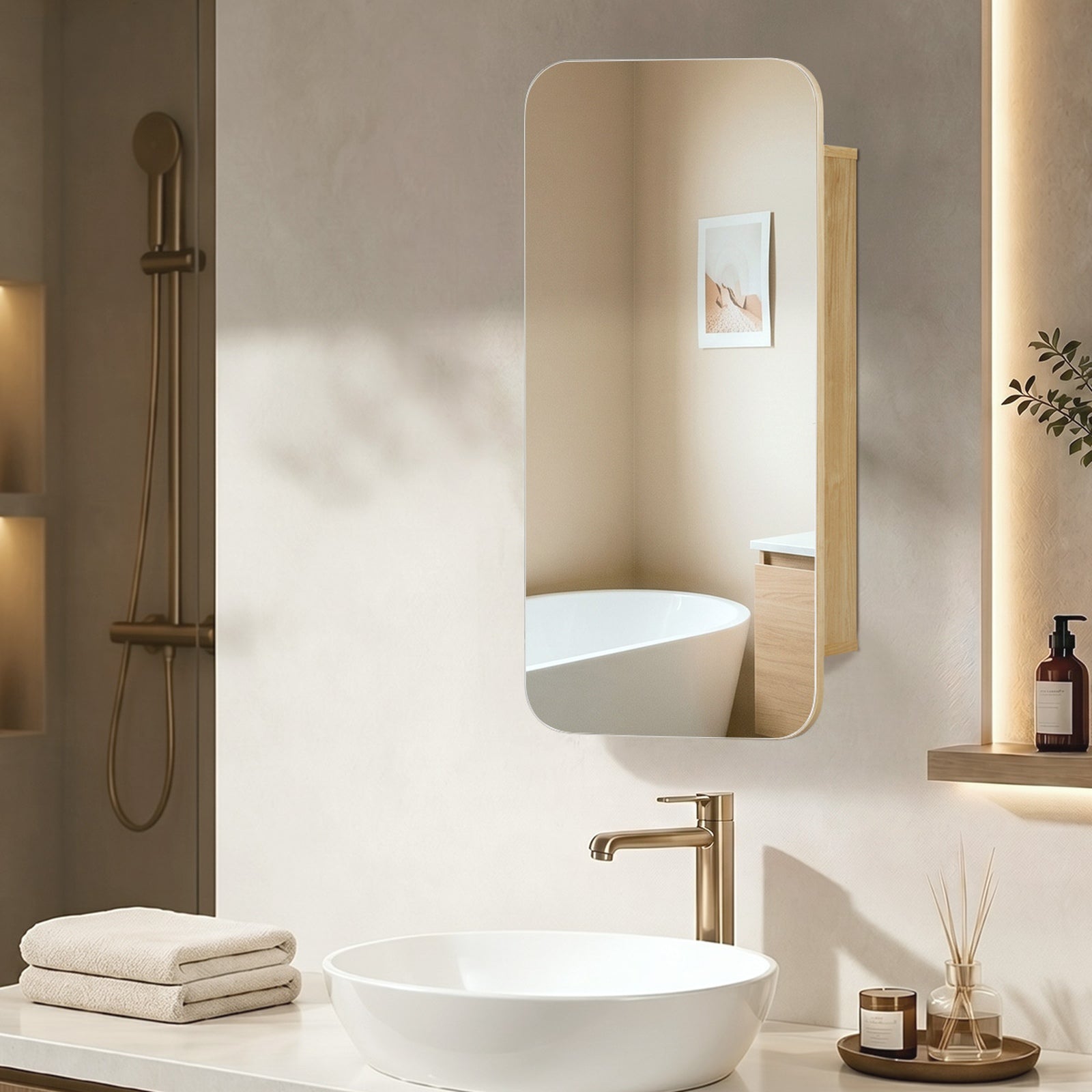 Welba Bathroom Mirror Cabinet Organiser 3-Tier Adjustable Shelves Natural