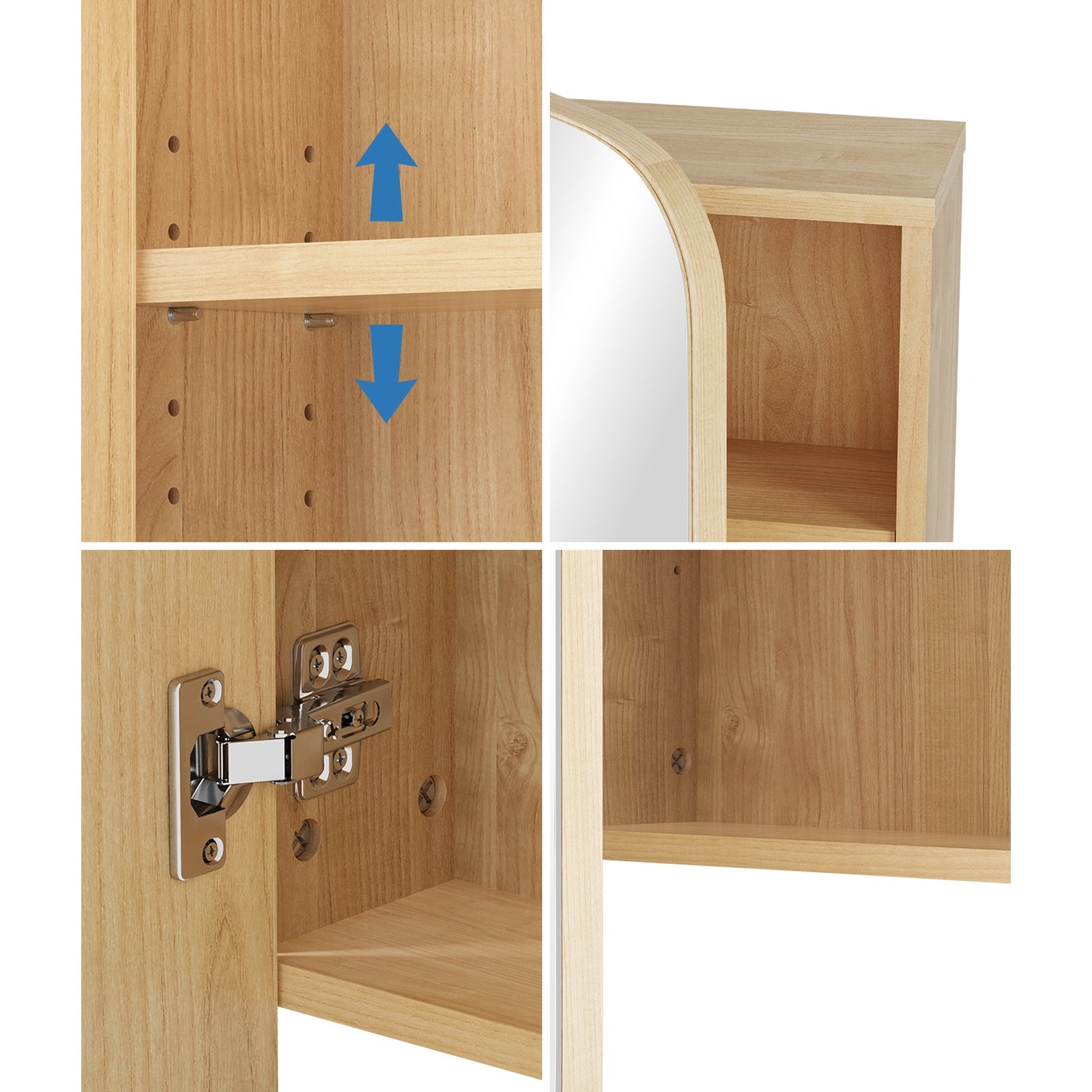 Welba Bathroom Mirror Cabinet Organiser 3-Tier Adjustable Shelves Natural