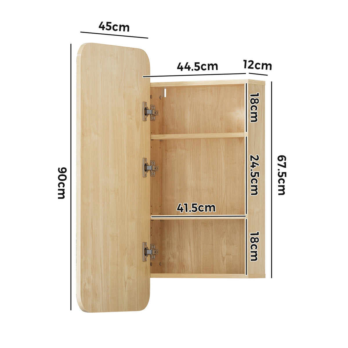 Welba Bathroom Mirror Cabinet Organiser 3-Tier Adjustable Shelves Natural