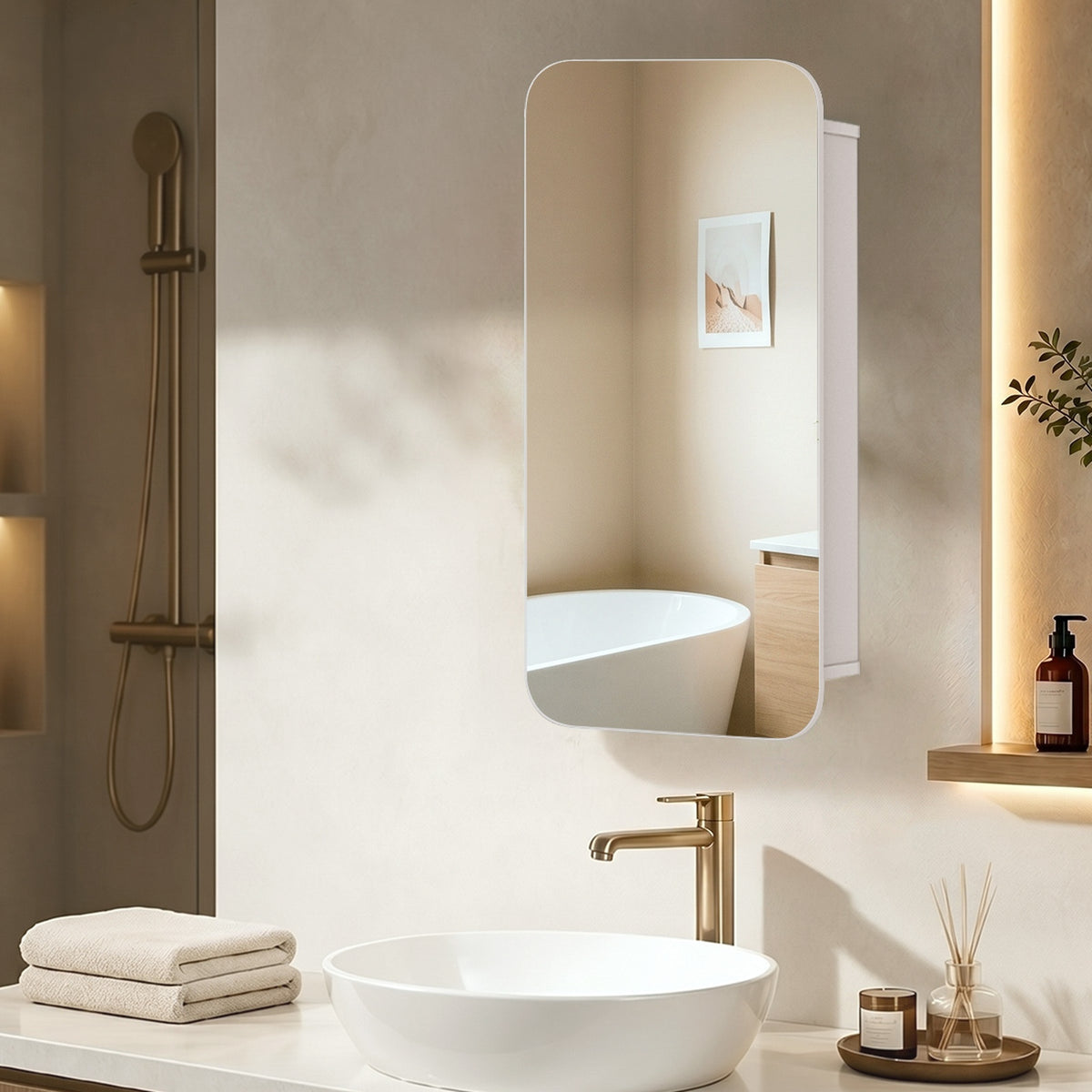 Welba Bathroom Mirror Cabinet Organiser 3-Tier Adjustable Shelves White