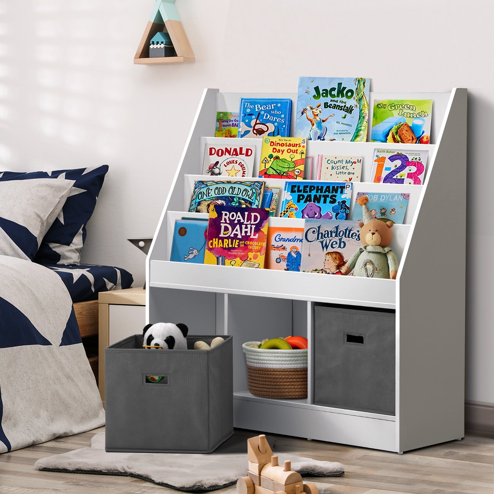 Oikiture Kids Bookshelf Toy Box Organiser Display Shelf Magazine Storage Rack