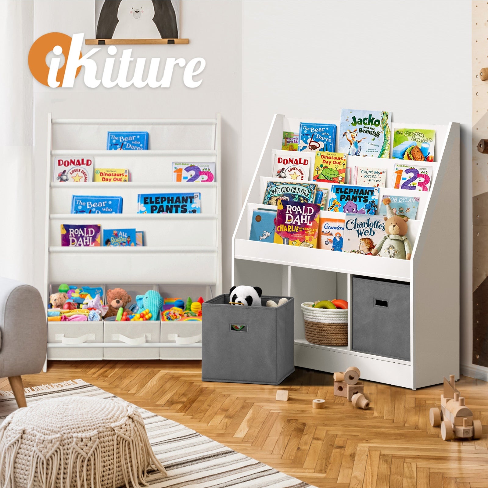 Oikiture Kids Bookshelf Toy Box Organiser Display Shelf Magazine Storage Rack
