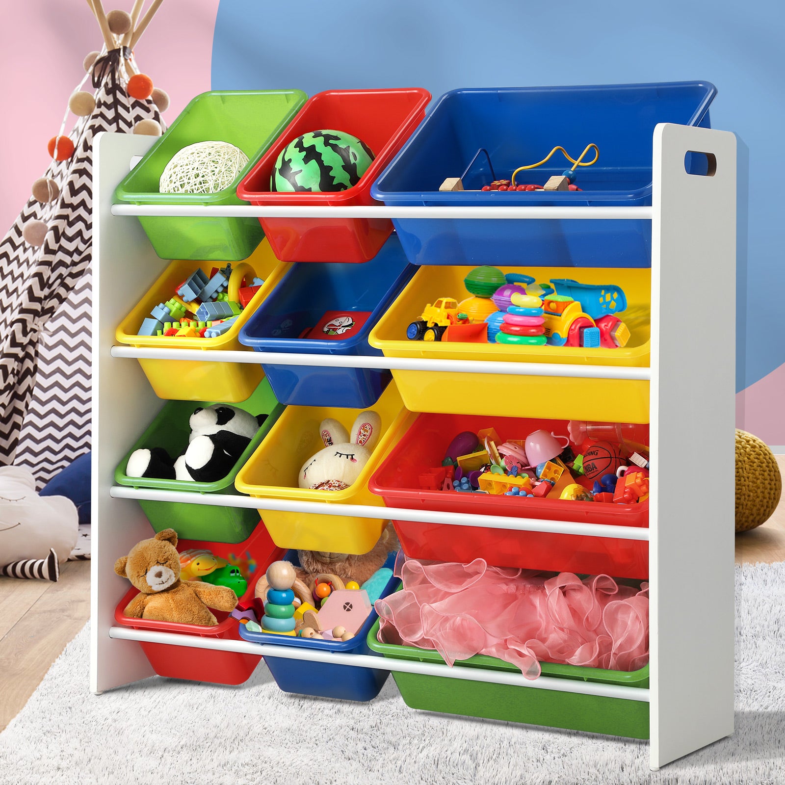 Oikiture Kids Toy Box Organiser 12 Bins Display Shelf Storage Rack Drawer - Sunyee