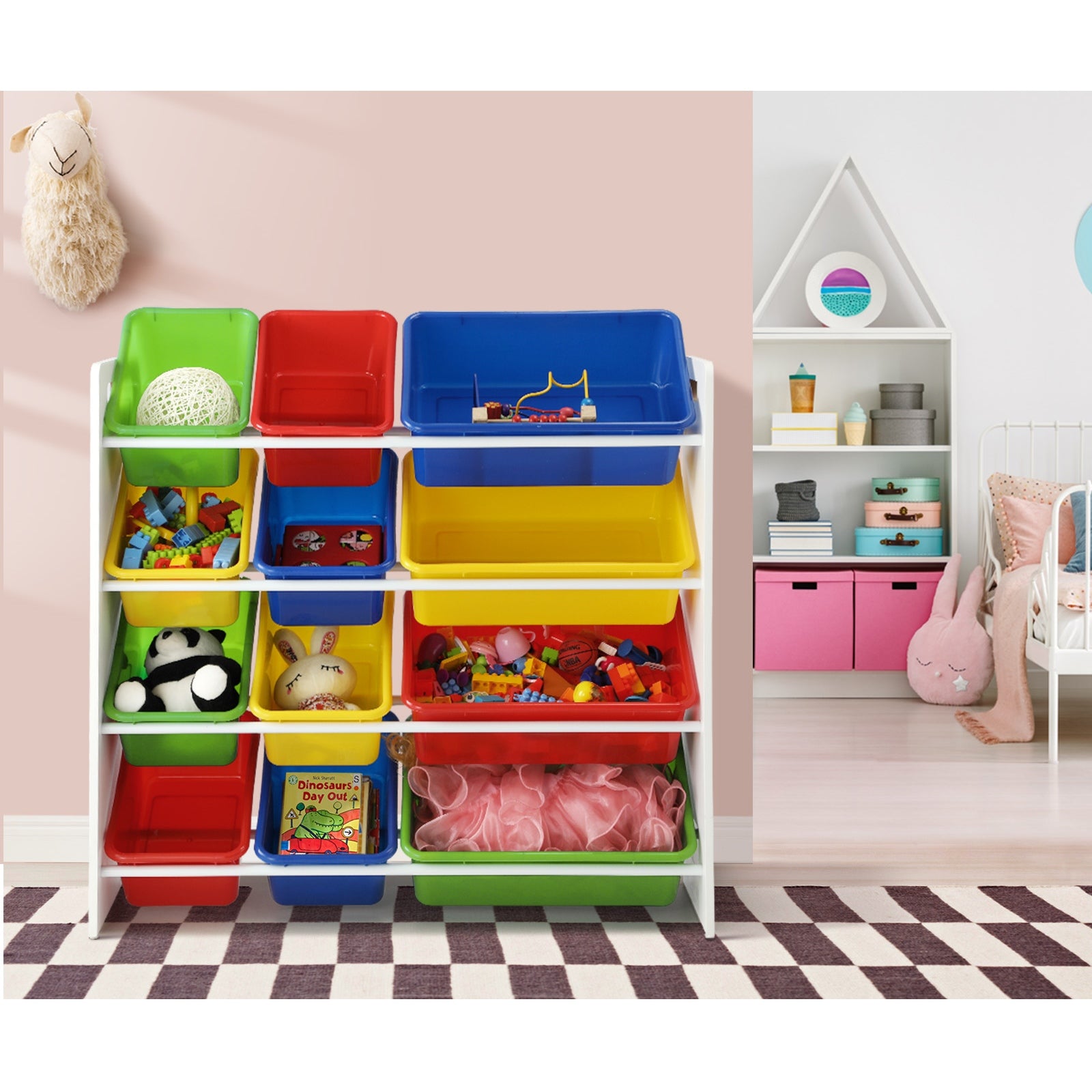 Oikiture Kids Toy Box Organiser 12 Bins Display Shelf Storage Rack Drawer - Sunyee
