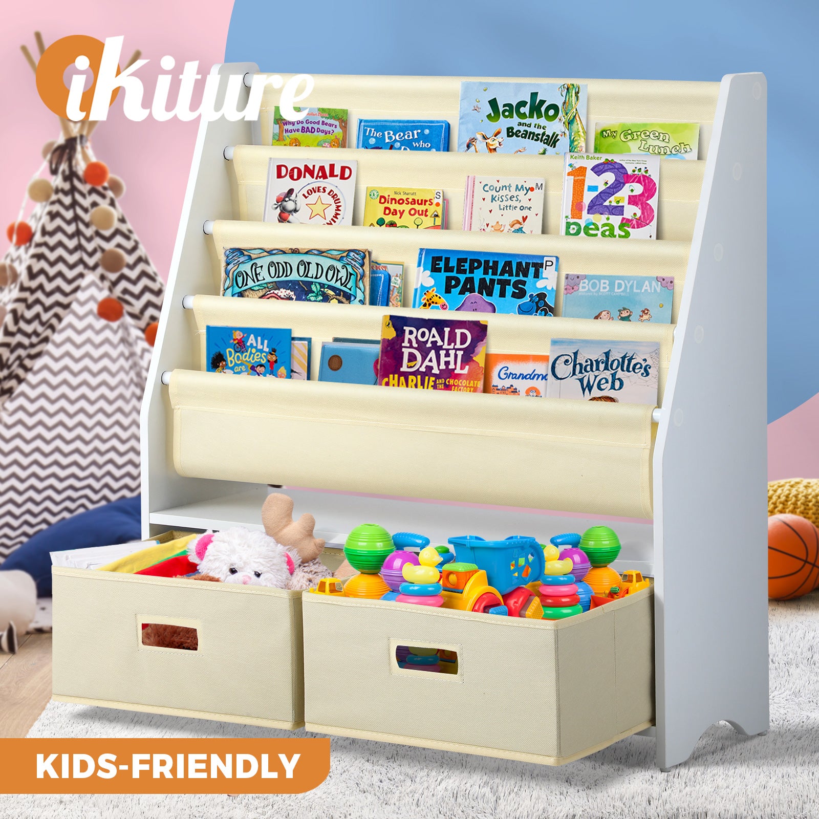 Oikiture Kids Bookshelf Bookcase Children Toys Storage Shelf Rack DIY Organiser - Sunyee