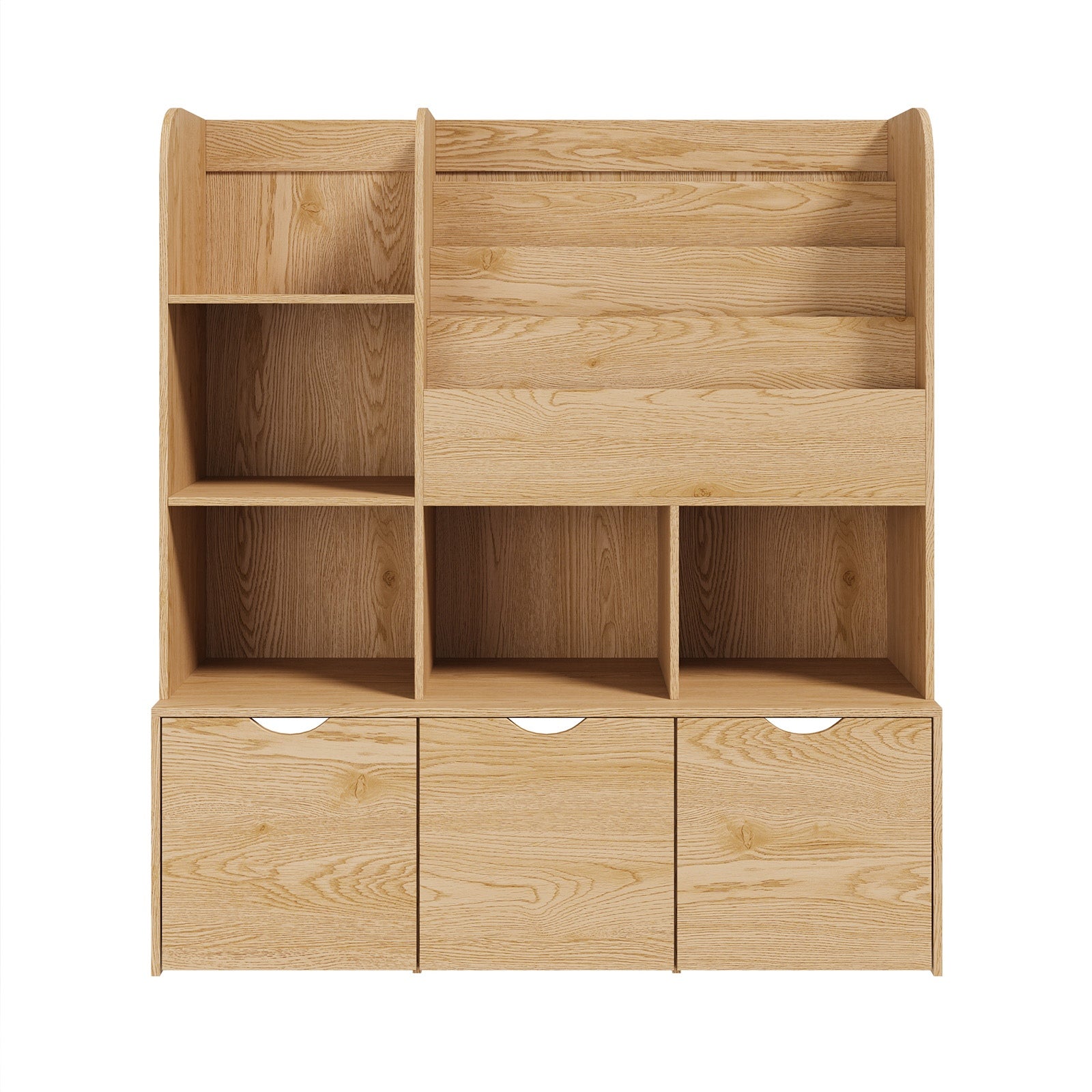 Oikiture Kids Bookcase Toy Organiser Cabinet Bookshelf with Chest Natural