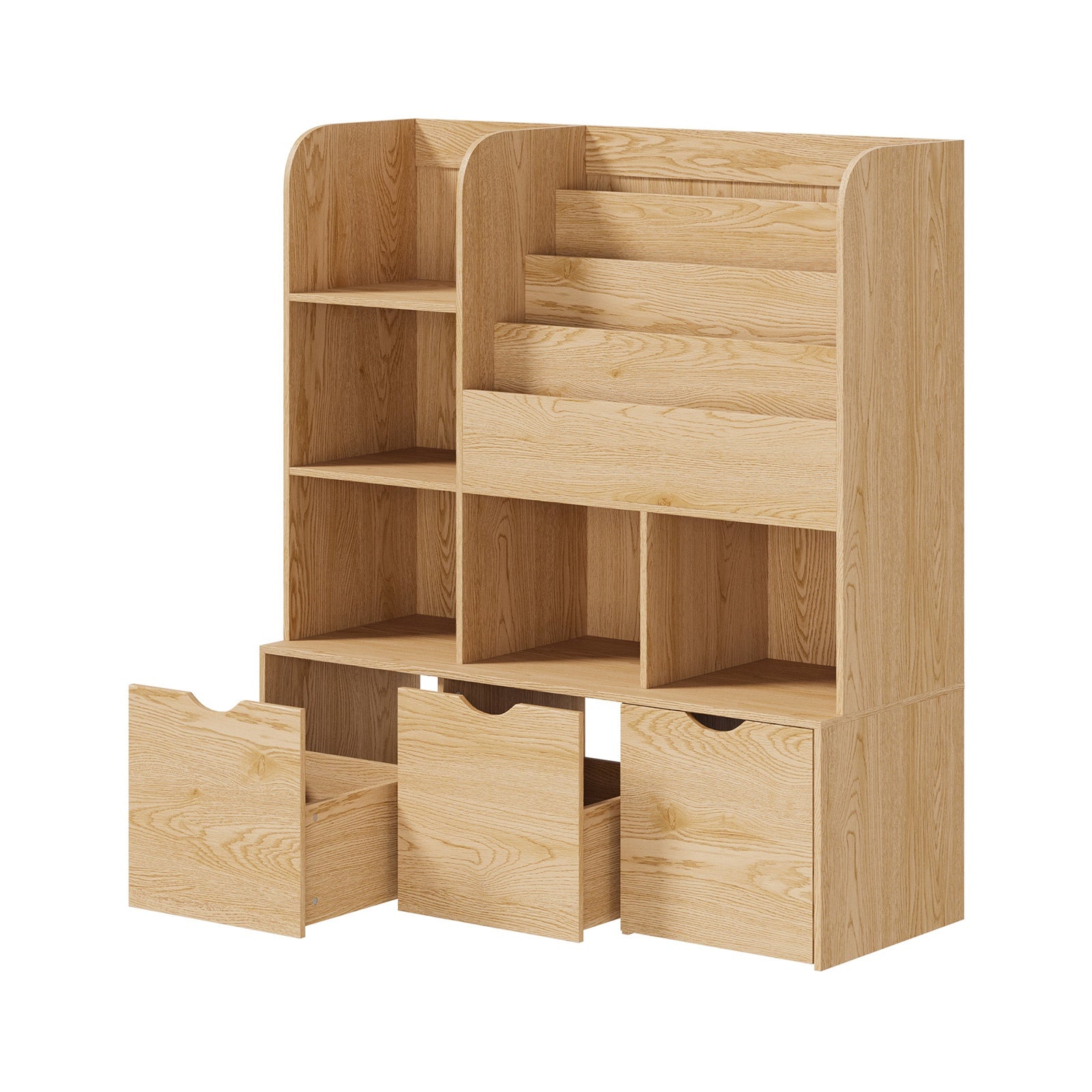 Oikiture Kids Bookcase Toy Organiser Cabinet Bookshelf with Chest Natural