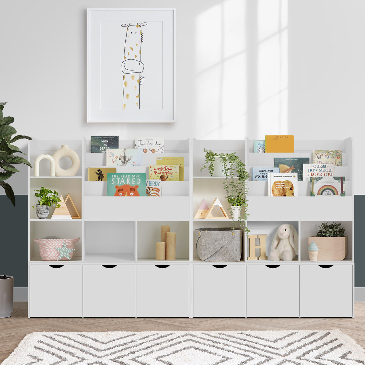 Oikiture Kids Bookcase Toy Organiser Cabinet Bookshelf With Chest Storage - Sunyee