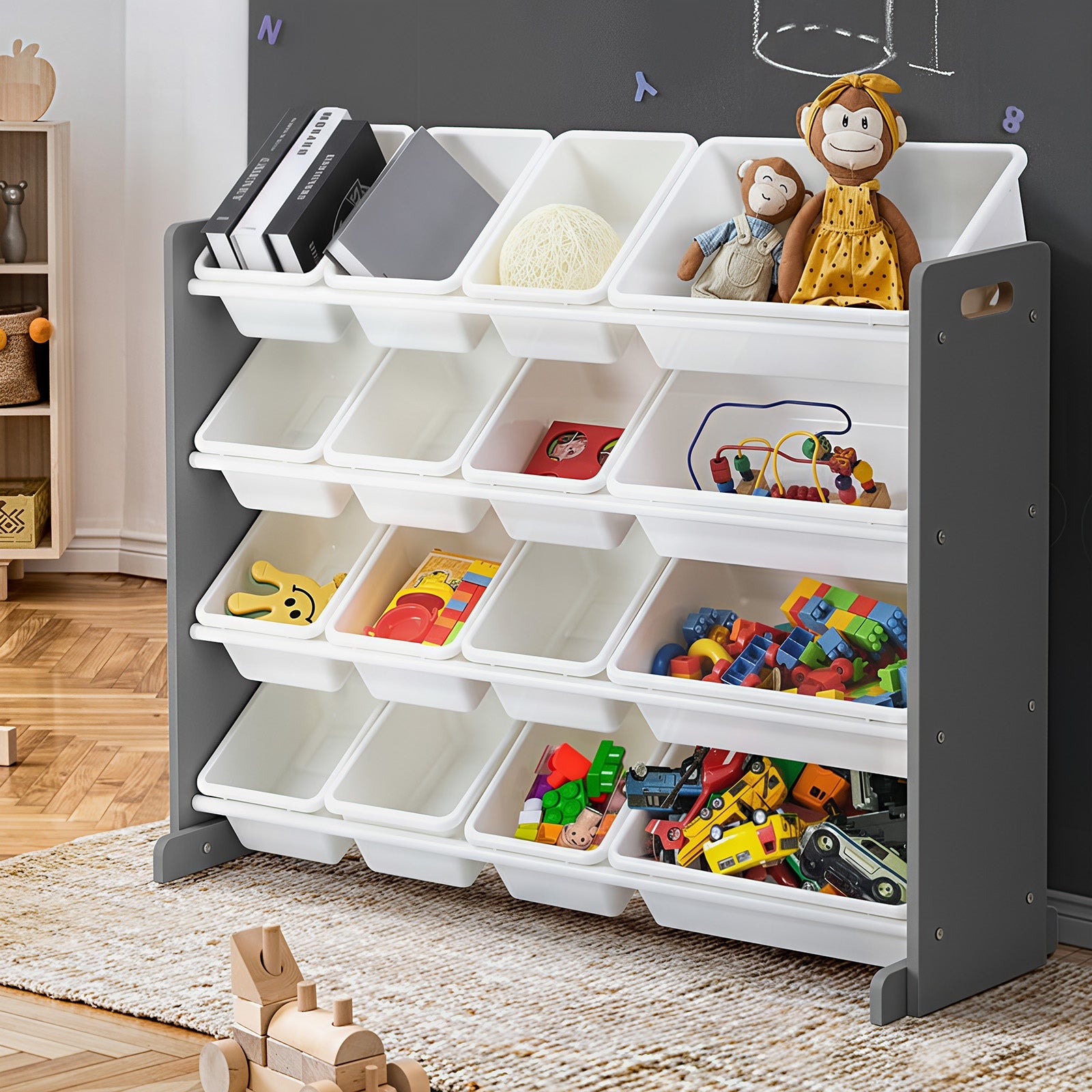 Oikiture Kids Toy Box Organiser 16 Bins Display Shelf Removable Drawer - Sunyee