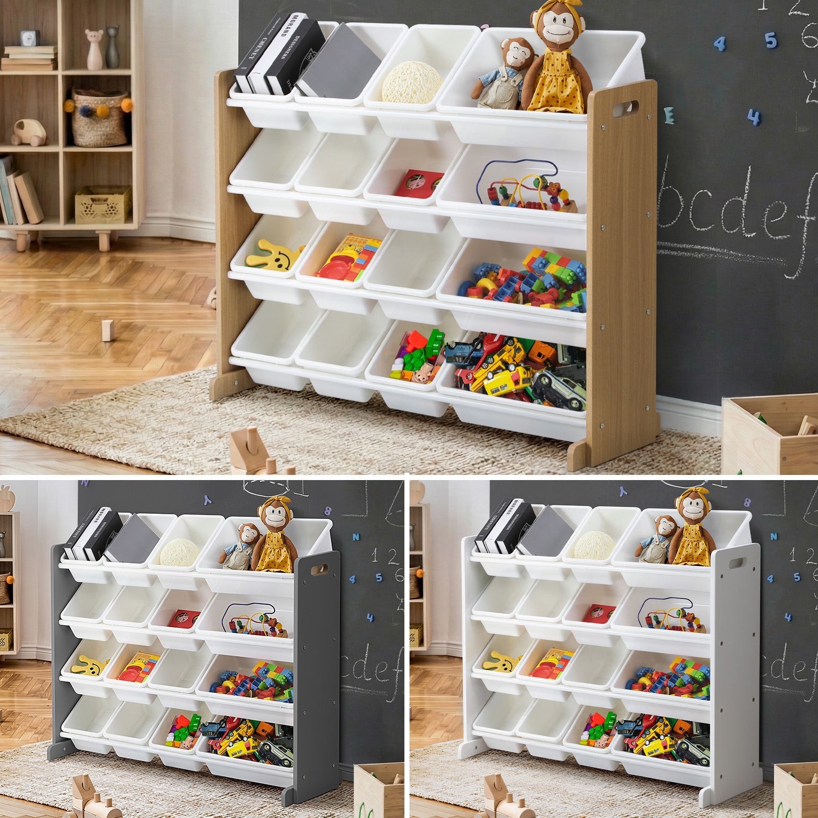 Oikiture Kids Toy Box Organiser 16 Bins Display Shelf Removable Drawer - Sunyee