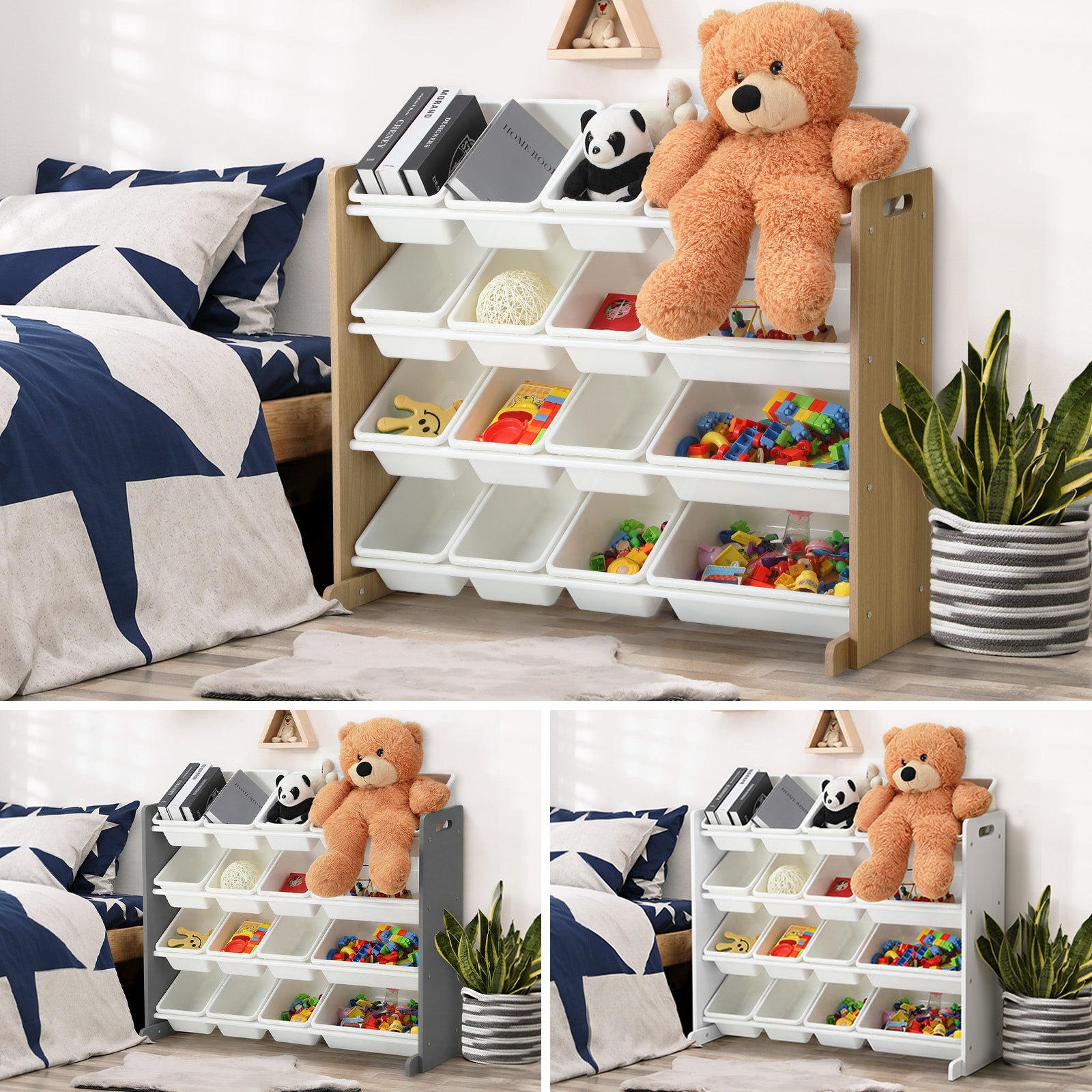 Oikiture Kids Toy Box Organiser 16 Bins Display Shelf Removable Drawer - Sunyee