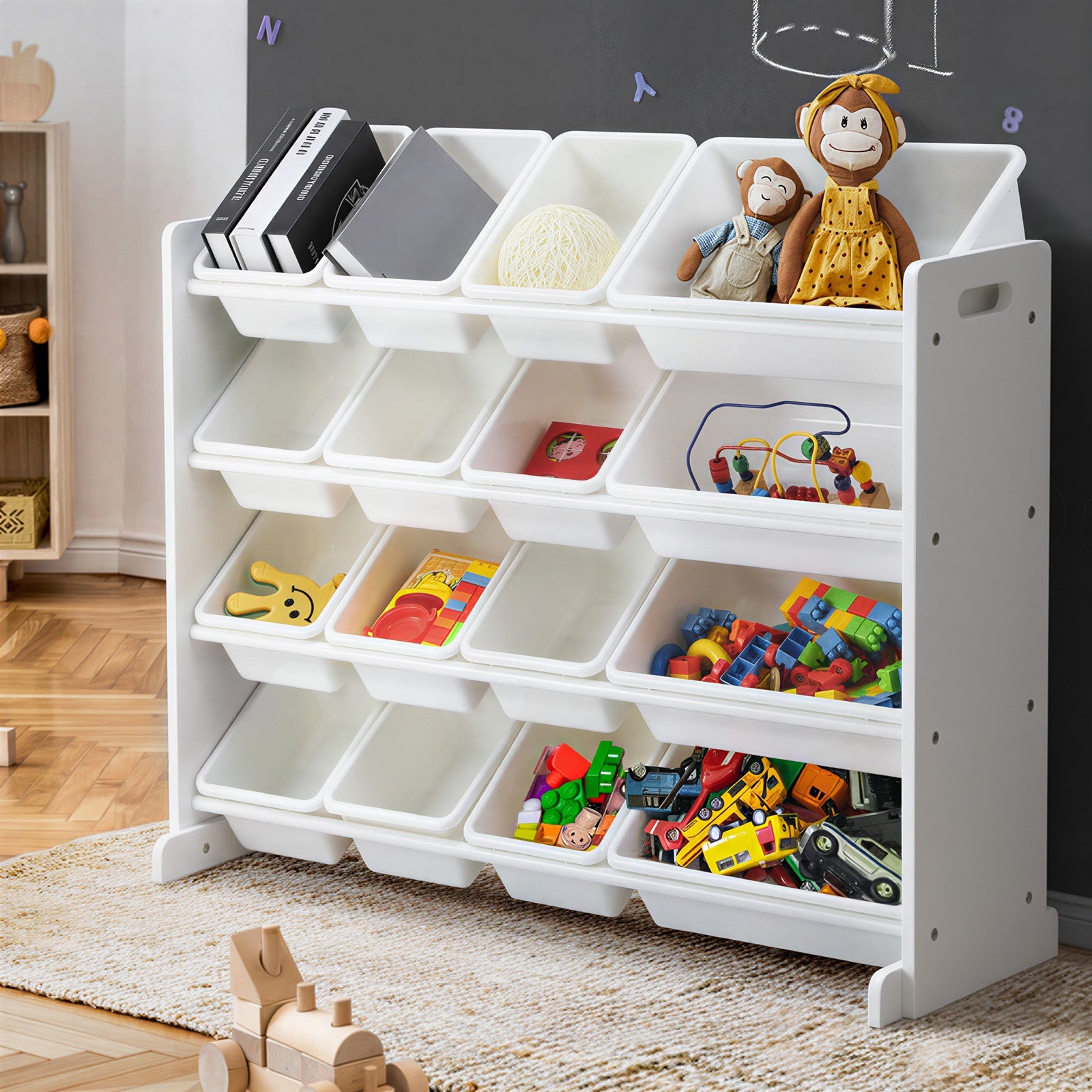 Oikiture Kids Toy Box Organiser 16 Bins Display Shelf Removable Drawer White - Sunyee