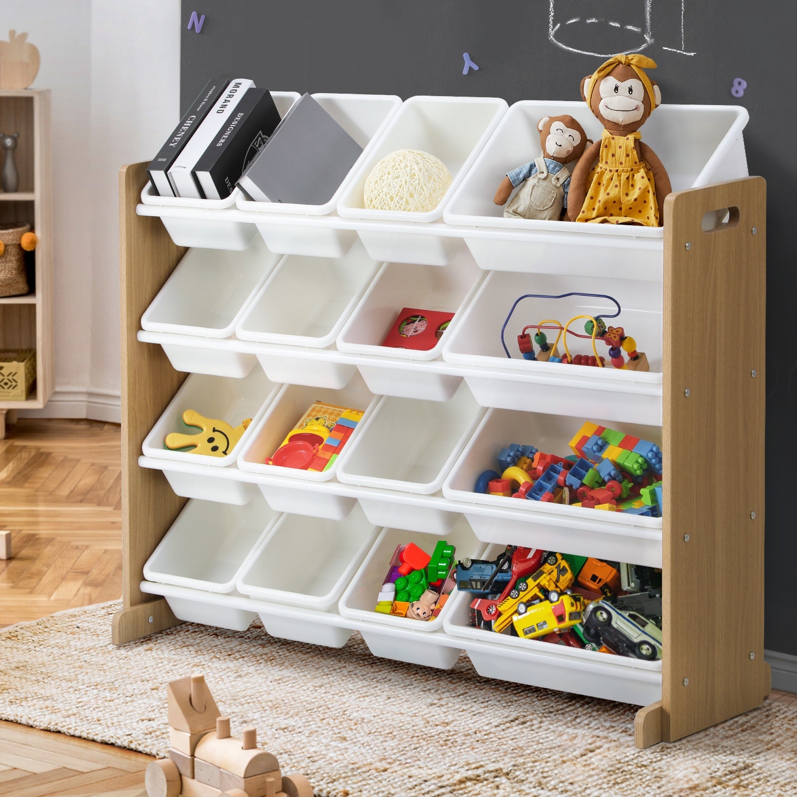 Oikiture Kids Toy Box Organiser 16 Bins Display Shelf Removable Drawer - Sunyee
