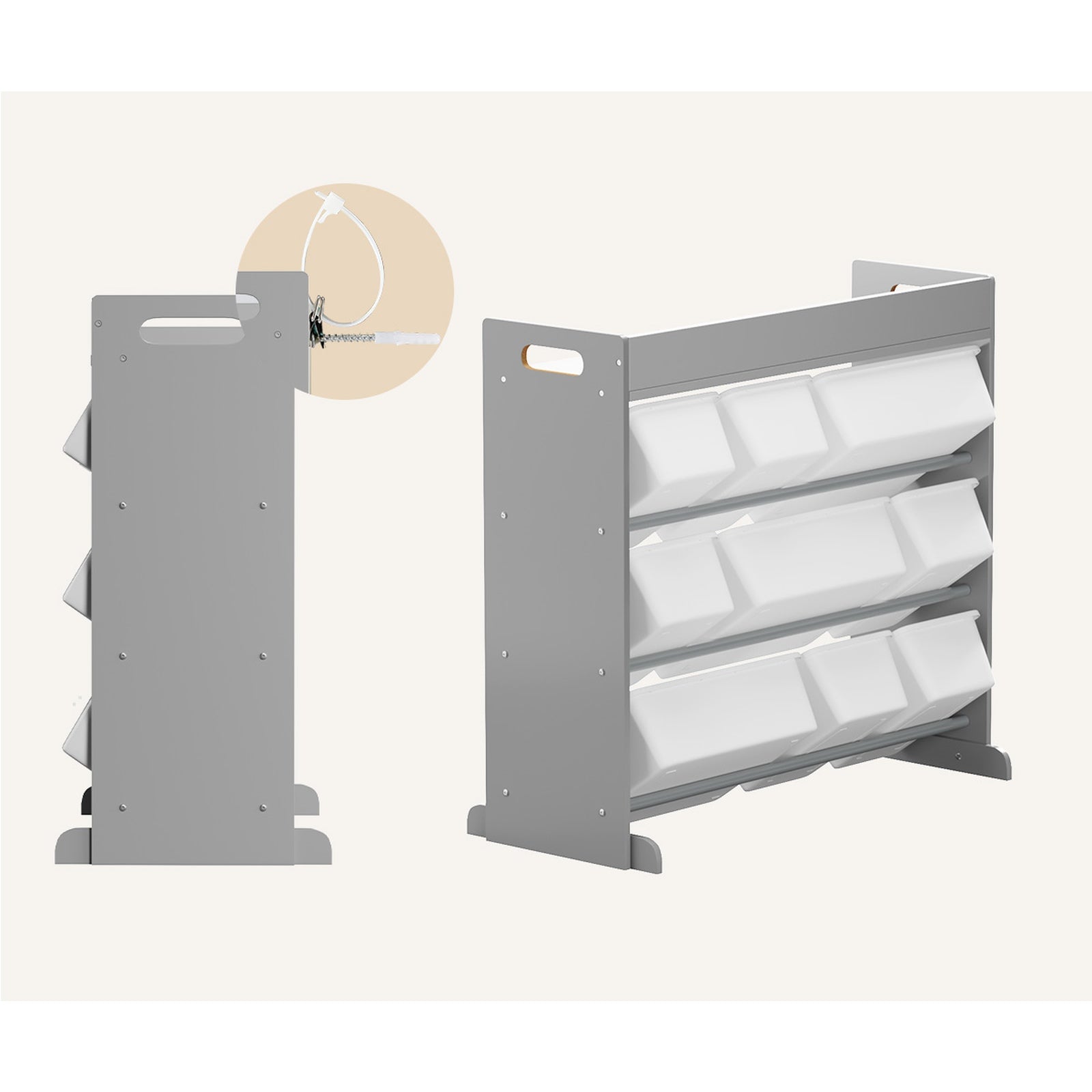 Oikiture 9 Bins Kids Toy Box Bookshelf Storage Organiser Display Shelf Grey - Sunyee