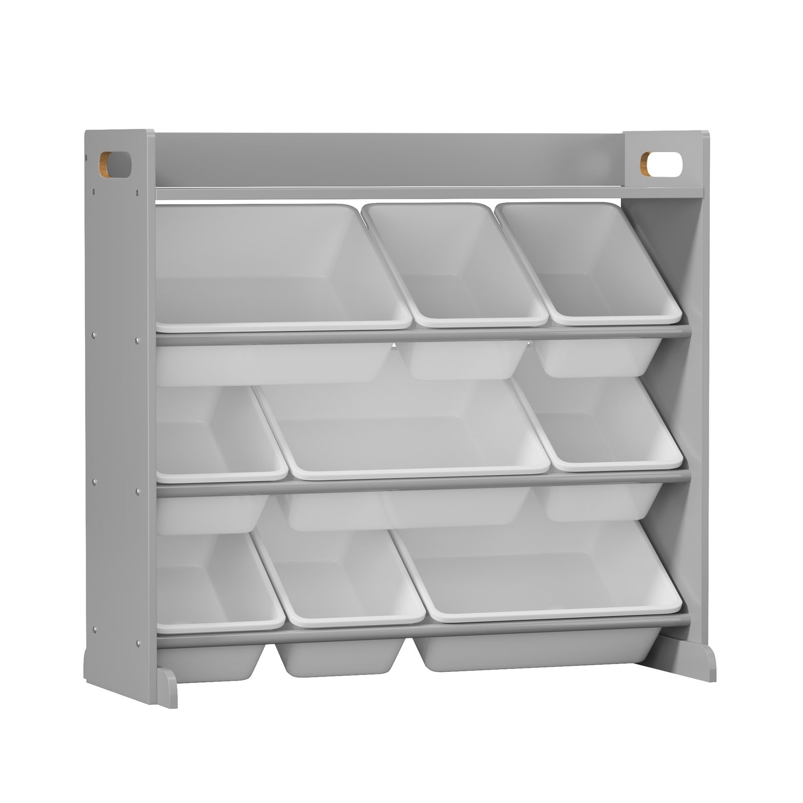 Oikiture 9 Bins Kids Toy Box Bookshelf Storage Organiser Display Shelf Grey - Sunyee