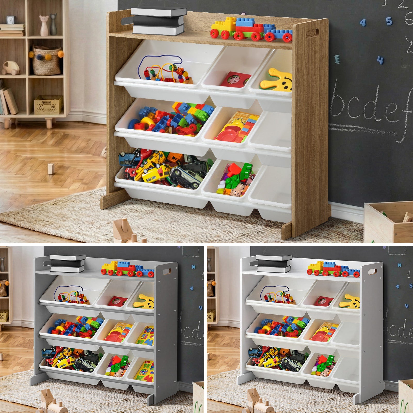 Oikiture 9 Bins Kids Toy Box Bookshelf Storage Organiser Display Shelf - Sunyee