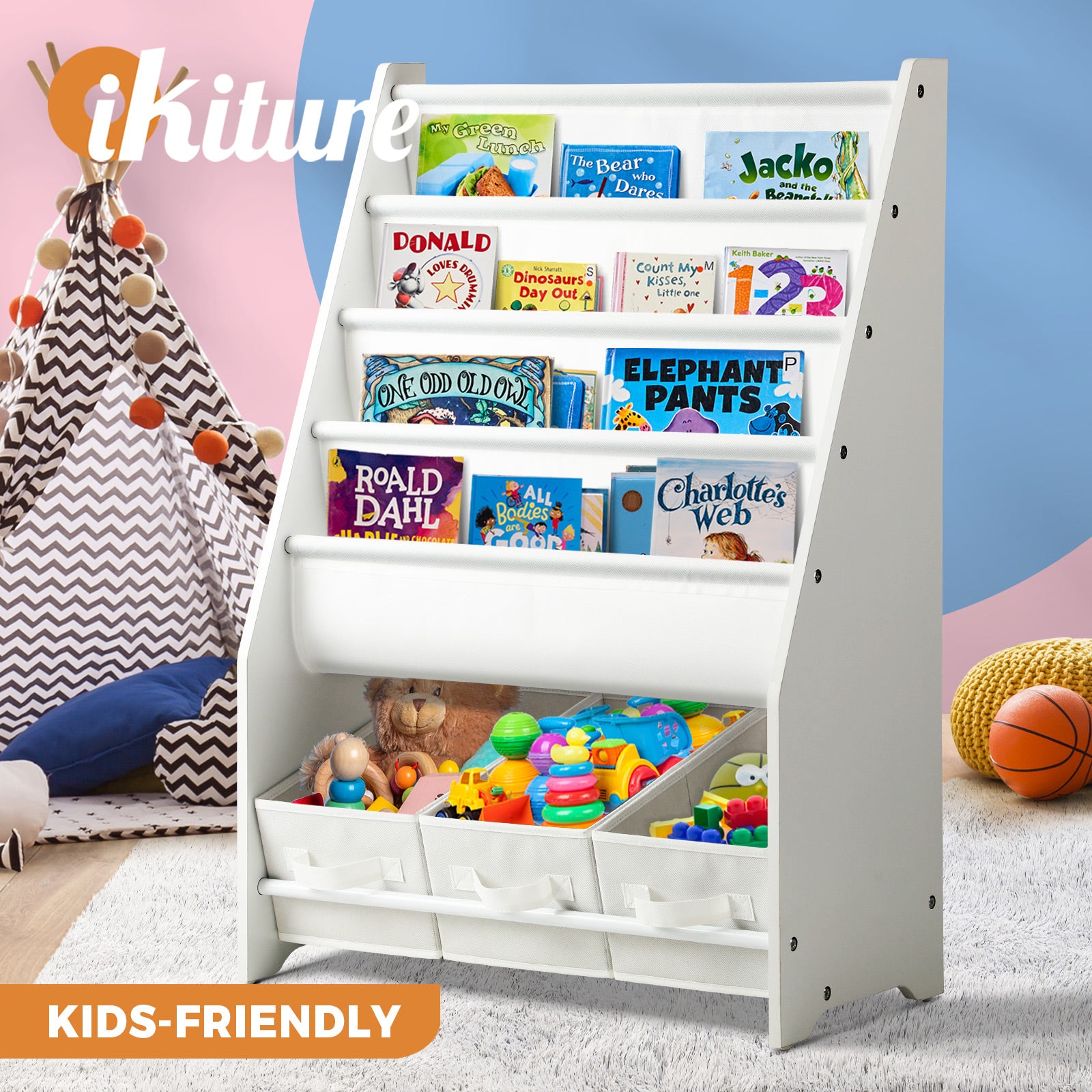 Oikiture Kids Bookshelf Toy Storage Box Organiser Display Shelf DIY Storage Rack - Sunyee