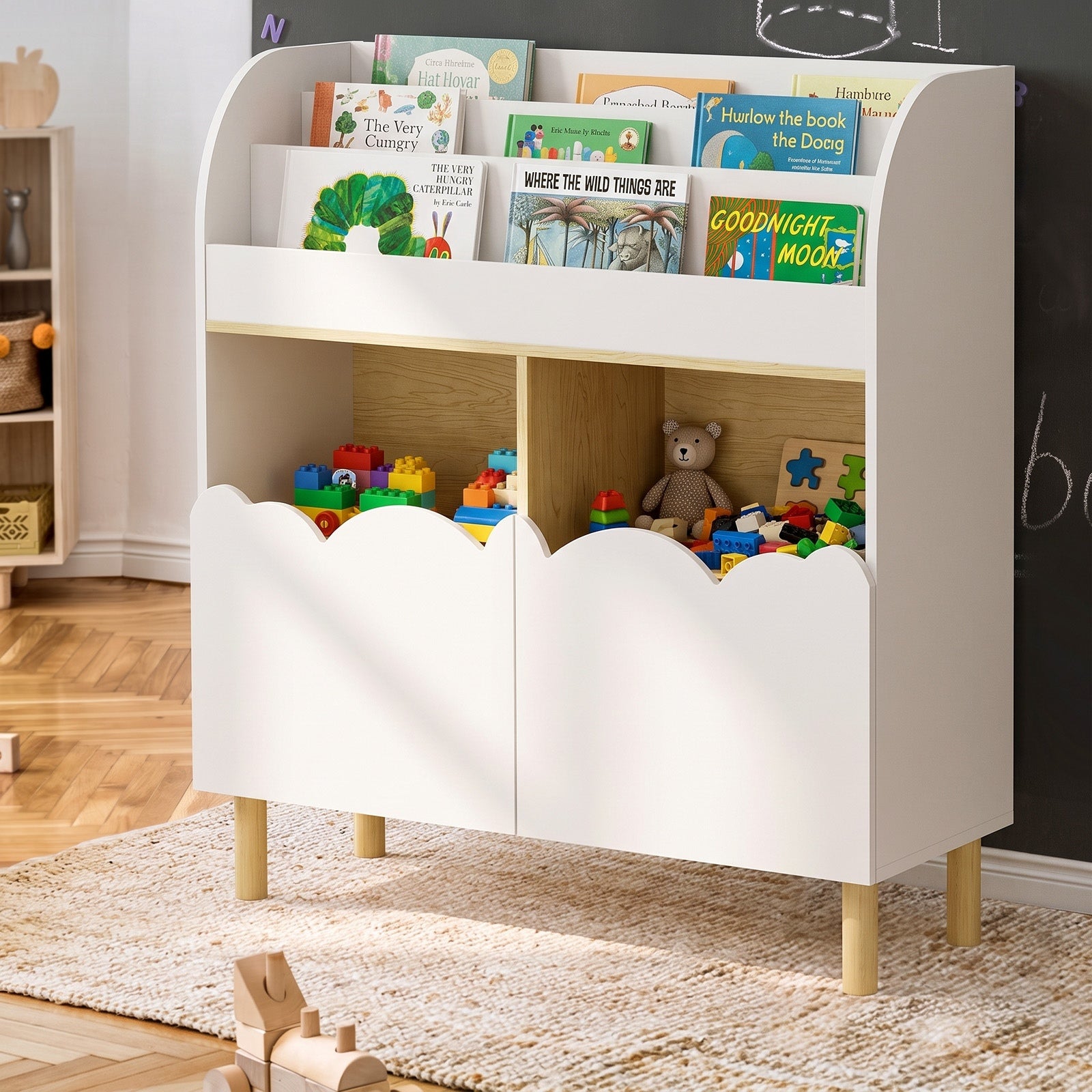 Oikiture Kids Storage Organiser Rack Toddler Bookshelf Toy Shelves White