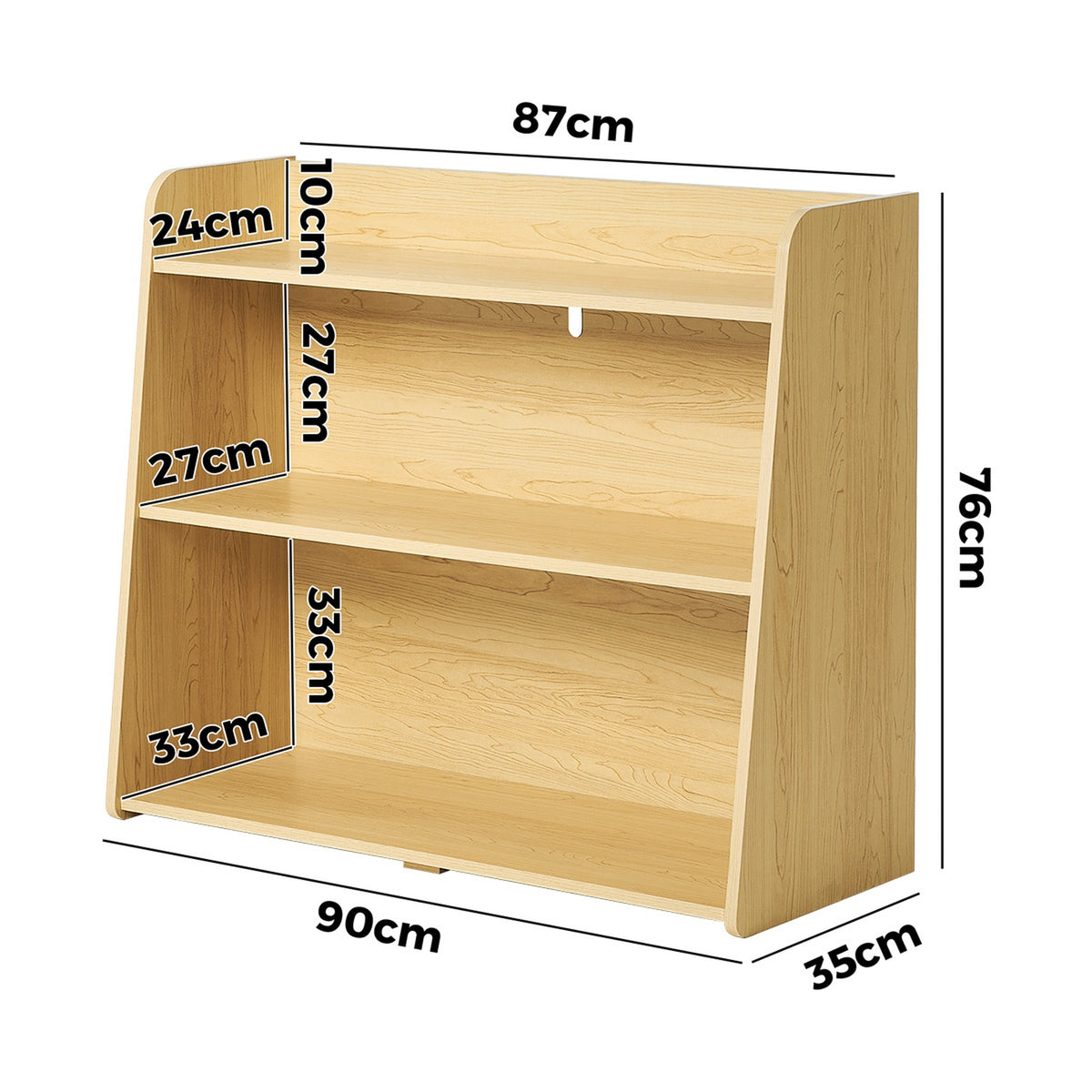 Oikiture Kids Storage Bookshelf Organiser 3 Tier Open Shelves Rack Natural - Sunyee