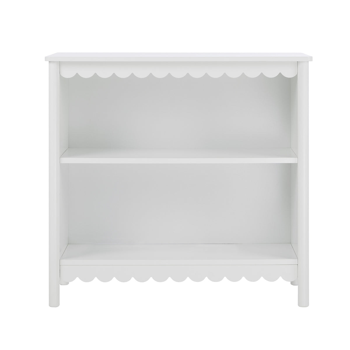 Oikiture Kids Storage Bookshelf 2 Tier Display Shelf Scalloped Edge White