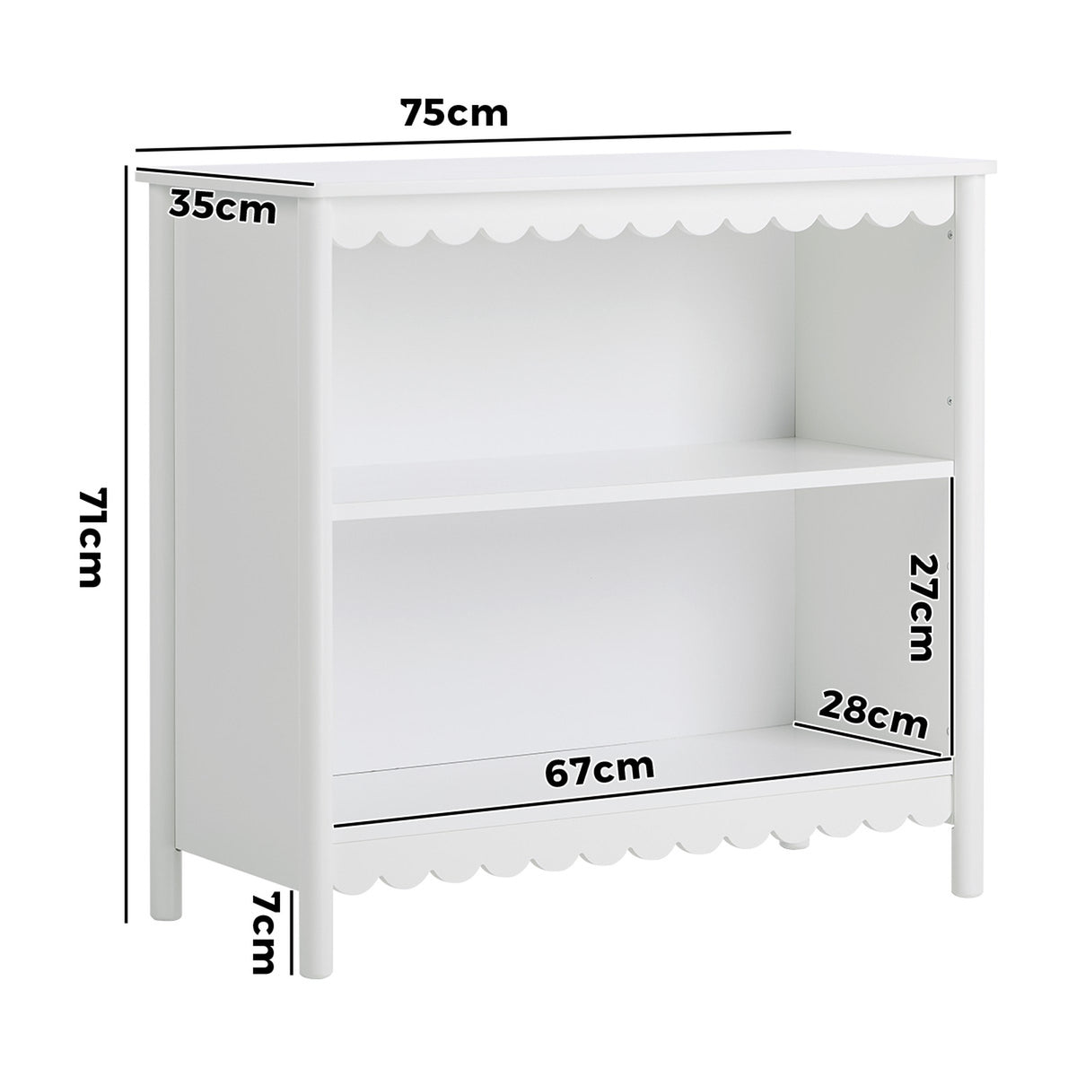 Oikiture Kids Storage Bookshelf 2 Tier Display Shelf Scalloped Edge White