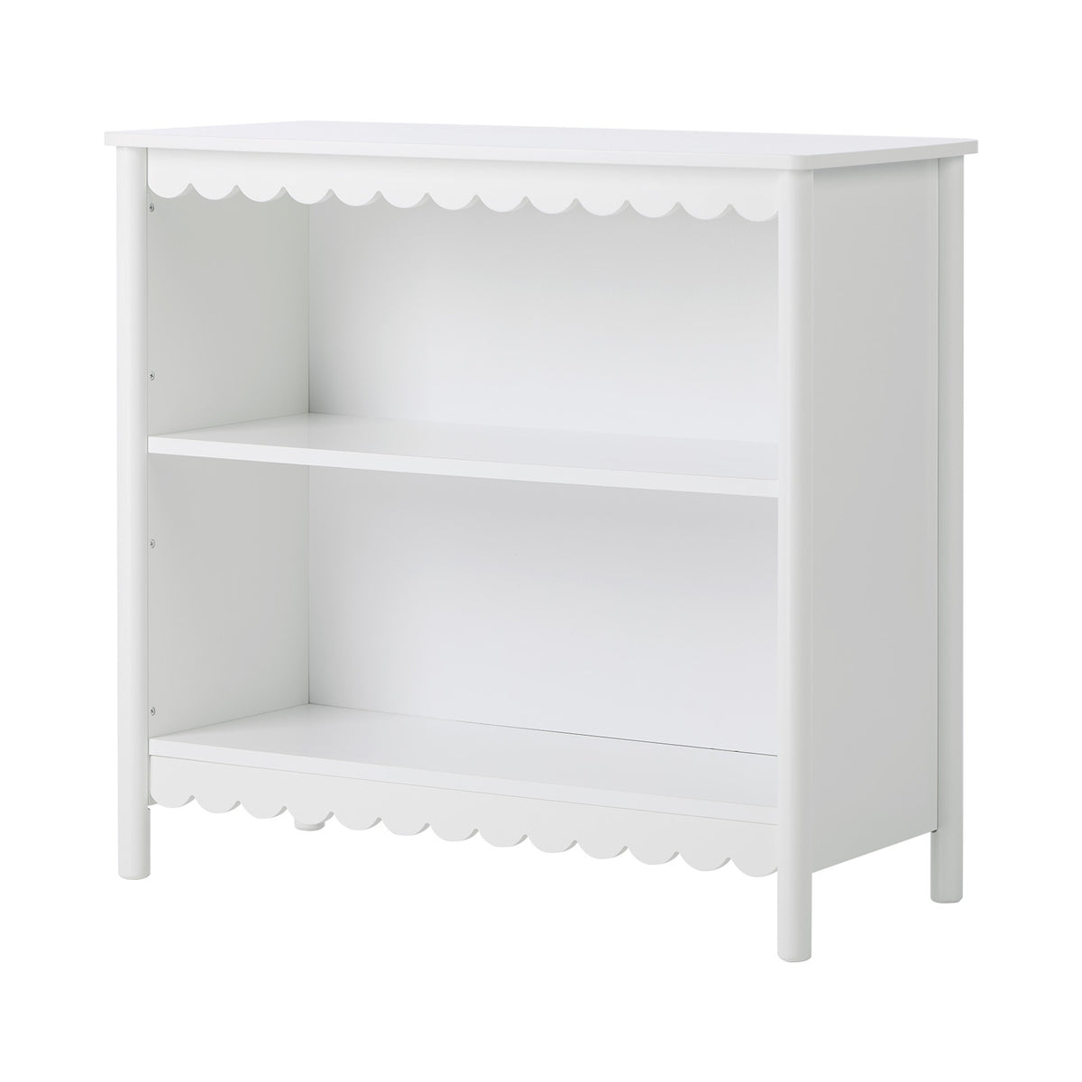 Oikiture Kids Storage Bookshelf 2 Tier Display Shelf Scalloped Edge White