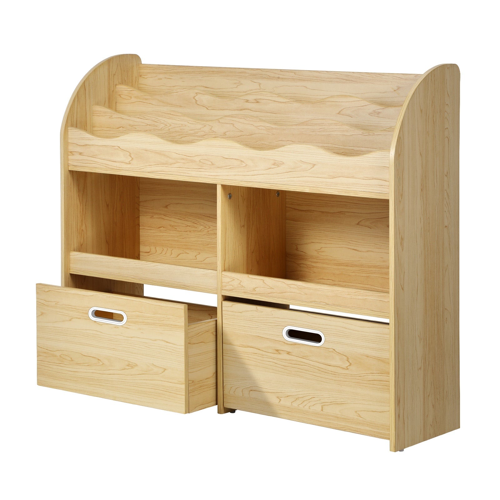 Oikiture Kids Bookshelf Children Bookcase Toy Storage Box Display Shelf Natural