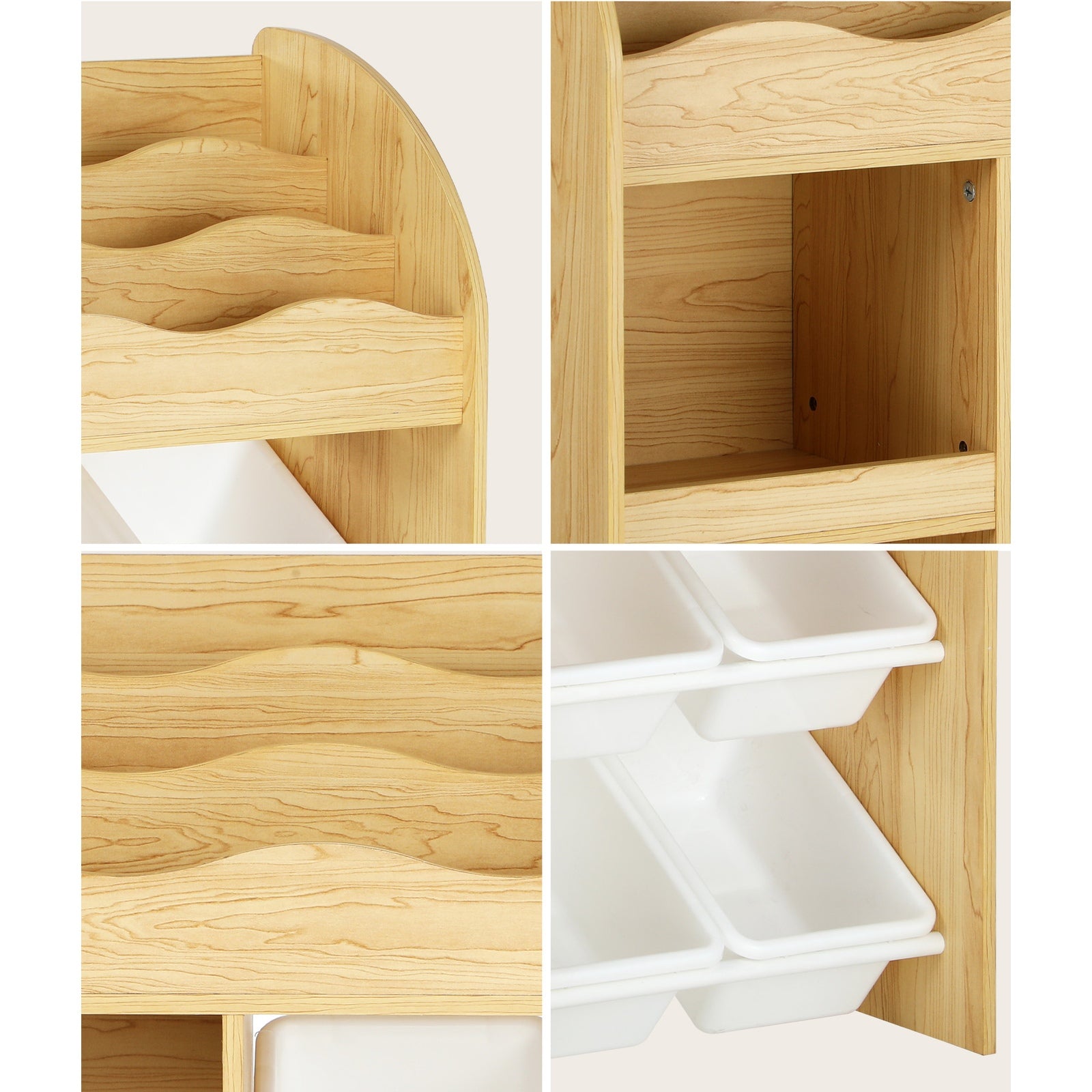 Oikiture Kids Bookshelf 4 Bins Toy Box Storage Organiser Display Shelf - Sunyee