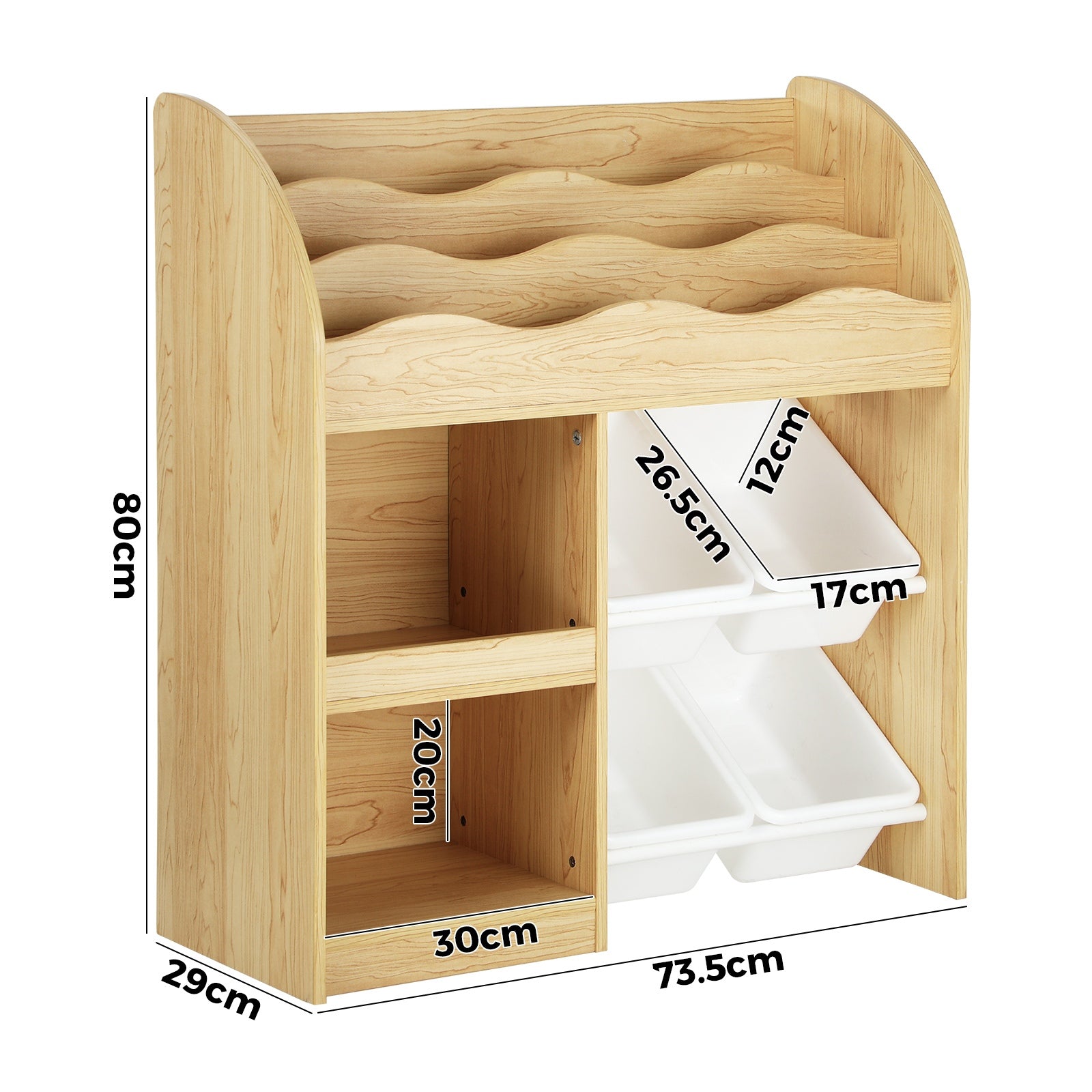 Oikiture Kids Bookshelf 4 Bins Toy Box Storage Organiser Display Shelf - Sunyee