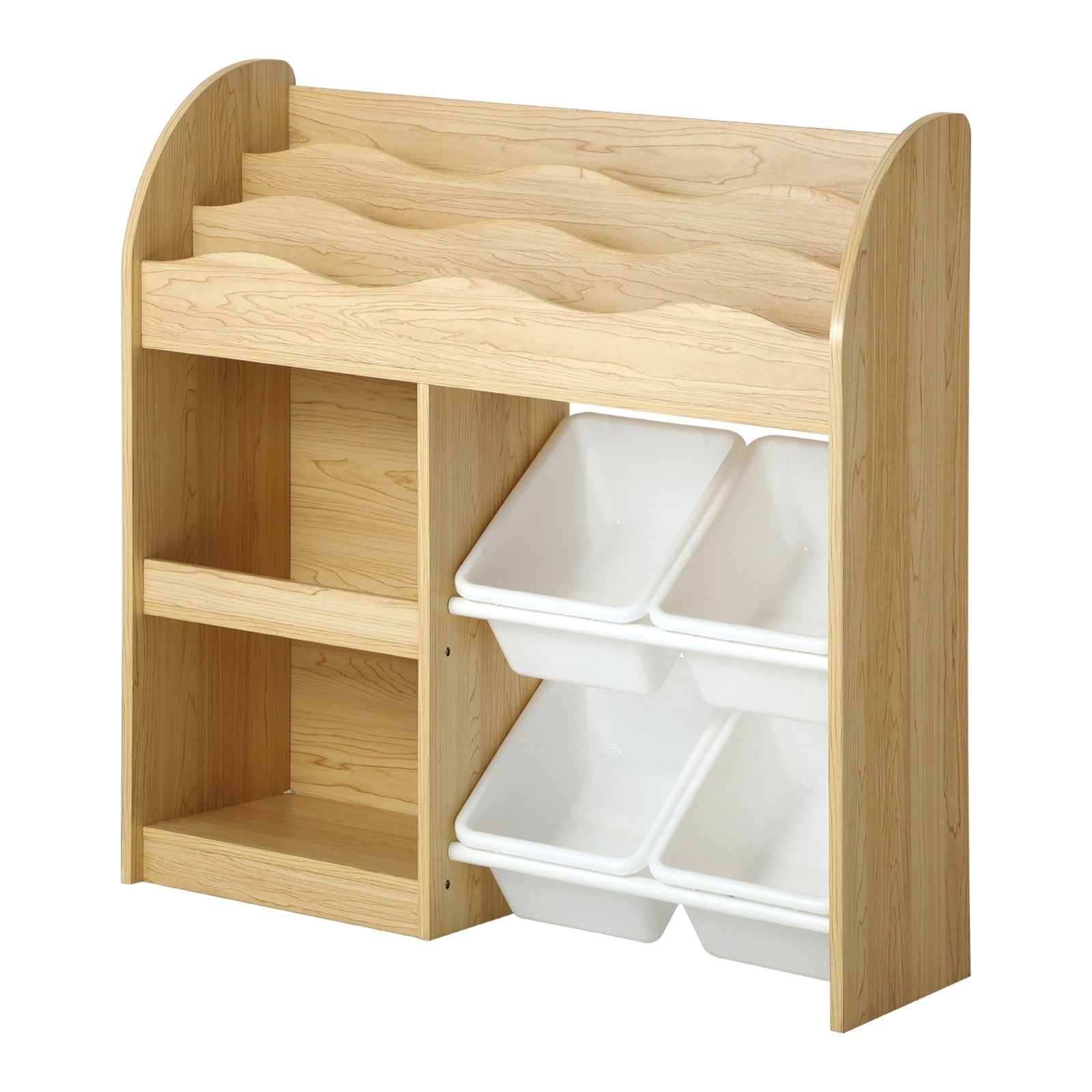 Oikiture Kids Bookshelf 4 Bins Toy Box Storage Organiser Display Shelf - Sunyee