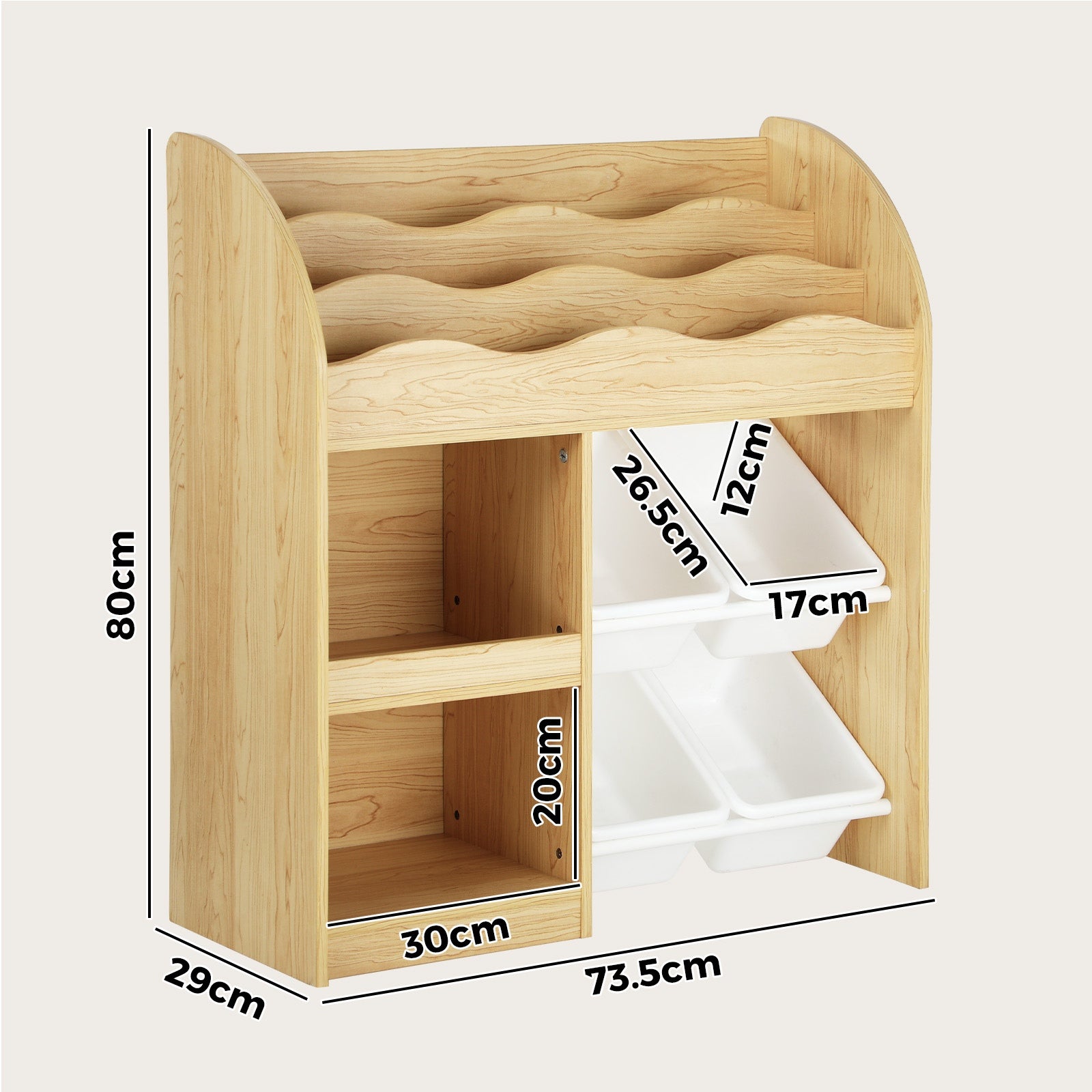 Oikiture Kids Bookshelf 4 Bins Toy Box Storage Organiser Display Shelf - Sunyee
