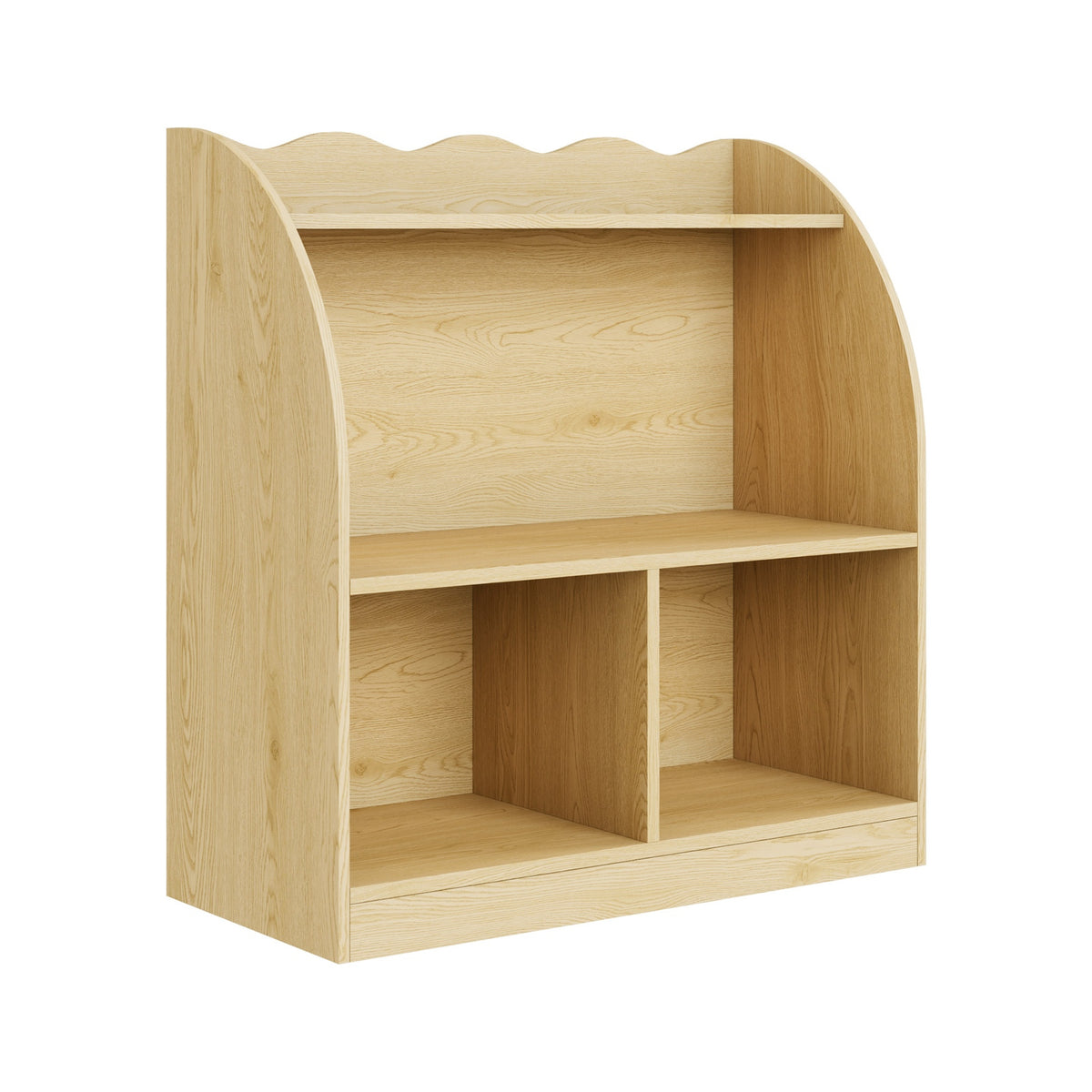 Oikiture Kids Storage Bookshelf Open Shelves Organiser Scalloped Edge Natural