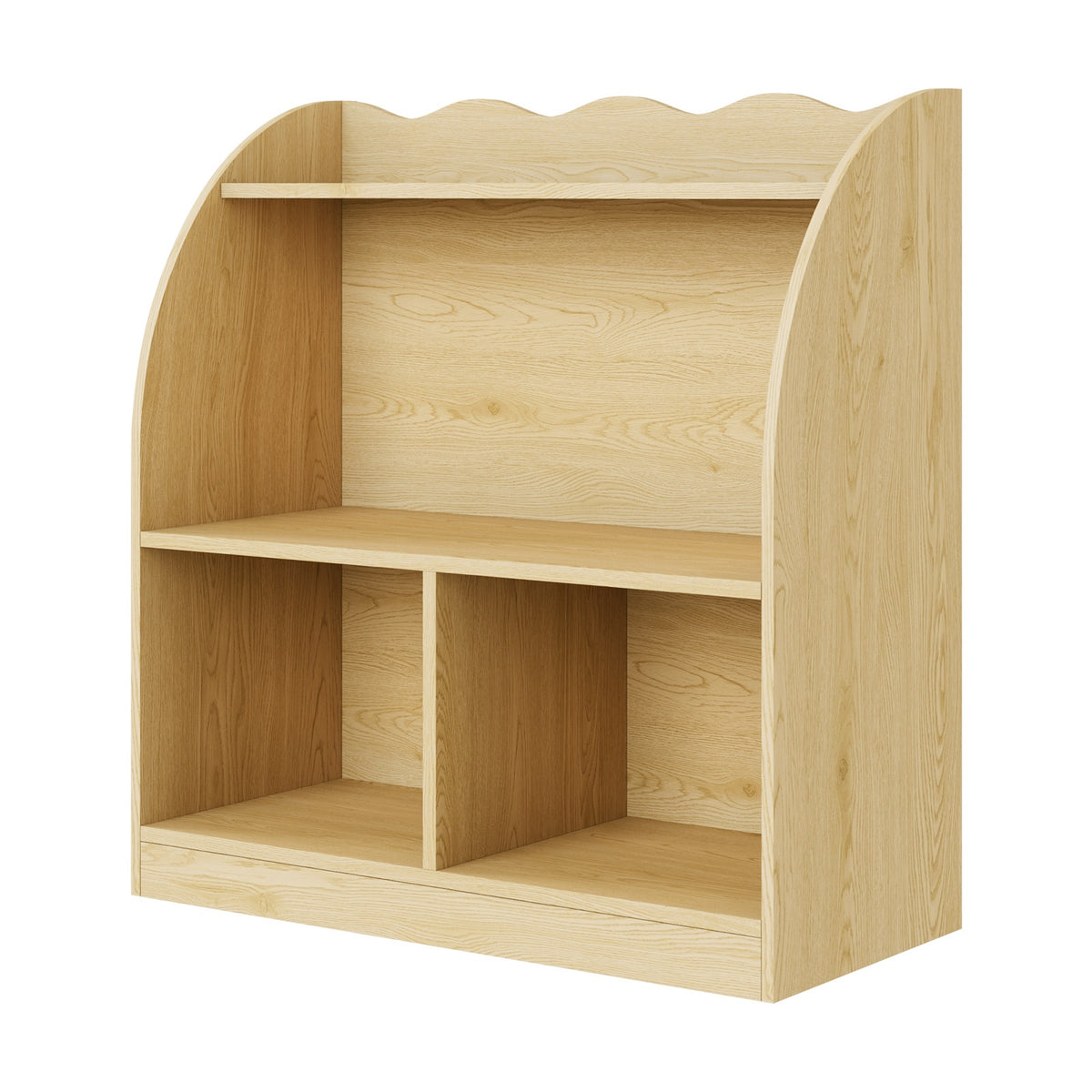 Oikiture Kids Storage Bookshelf Open Shelves Organiser Scalloped Edge Natural