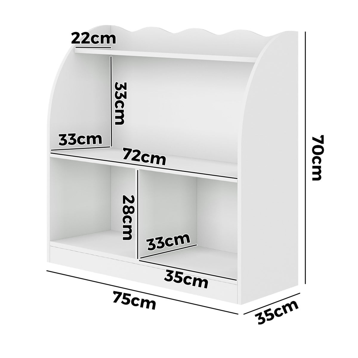 Oikiture Kids Storage Bookshelf Open Shelves Organiser Scalloped Edge White