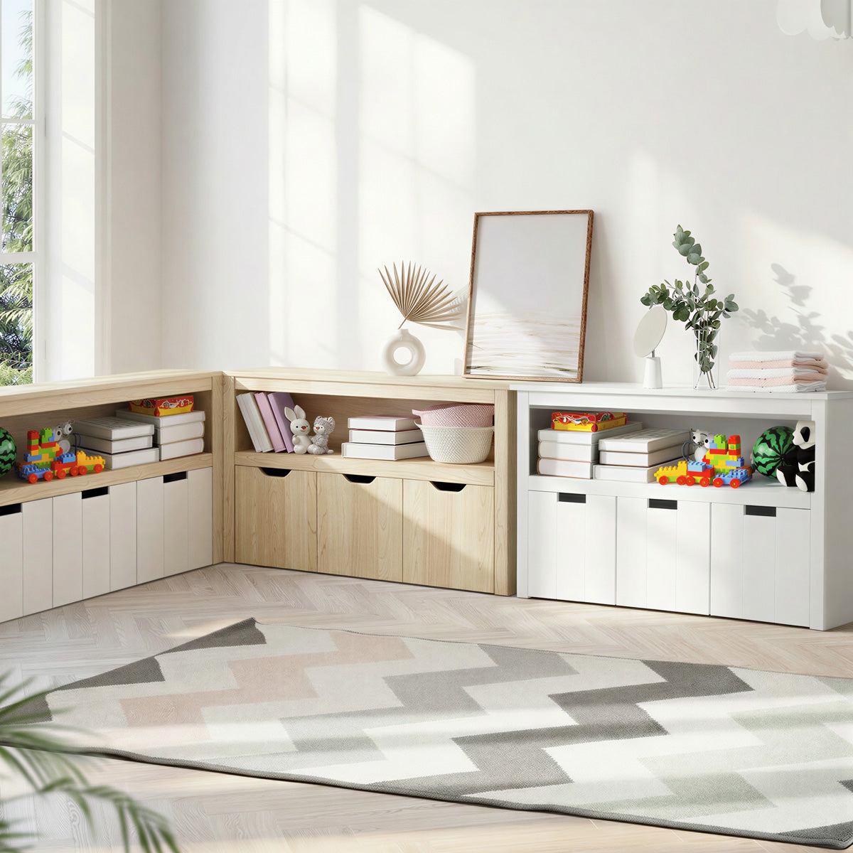 Oikiture Kids Toy Storage Cabinet Displayshelf With 3 Portable Box Bookshelf - Sunyee