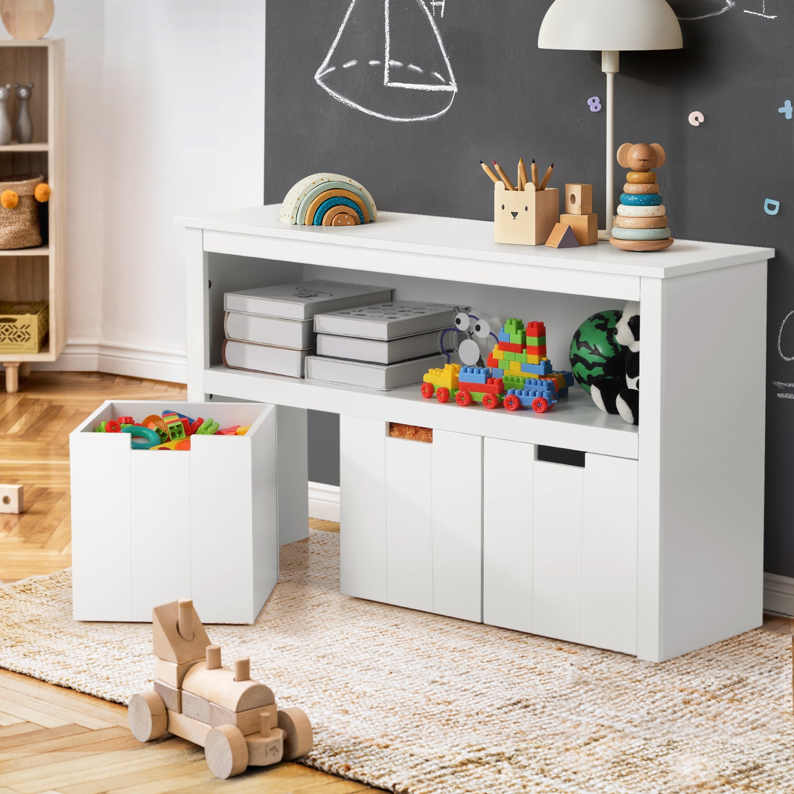 Oikiture Wooden Kids Toy Storage Cabinet Bookshelf With Portable Storage Box - Sunyee