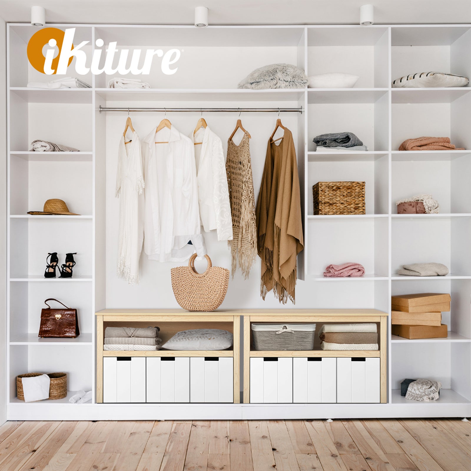 Oikiture Wooden Kids Toy Storage Cabinet Displayshelf With 3 Portable Box - Sunyee