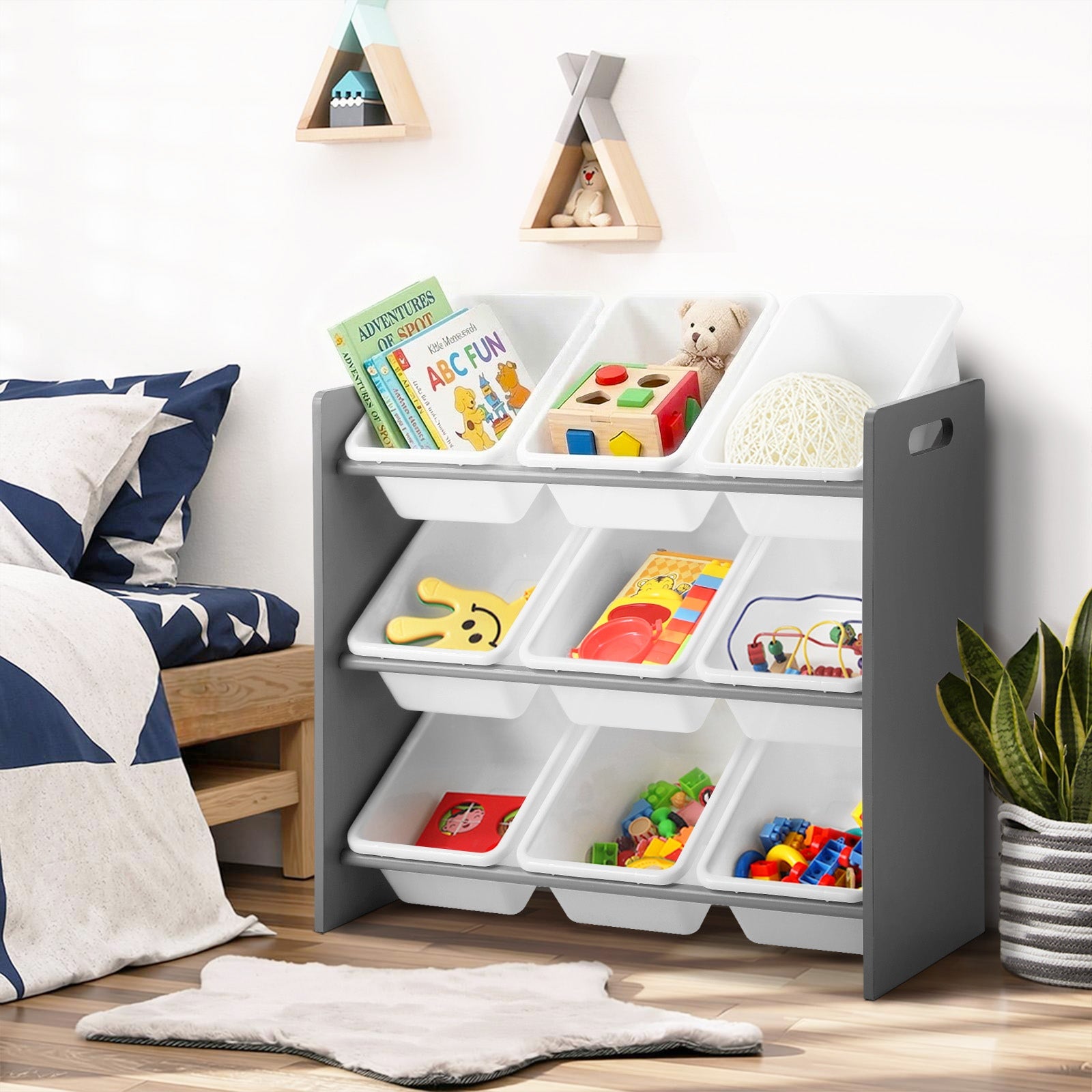 Oikiture Kids Toy Box Organiser 9 Bins Display Shelf Storage Rack Drawer - Sunyee