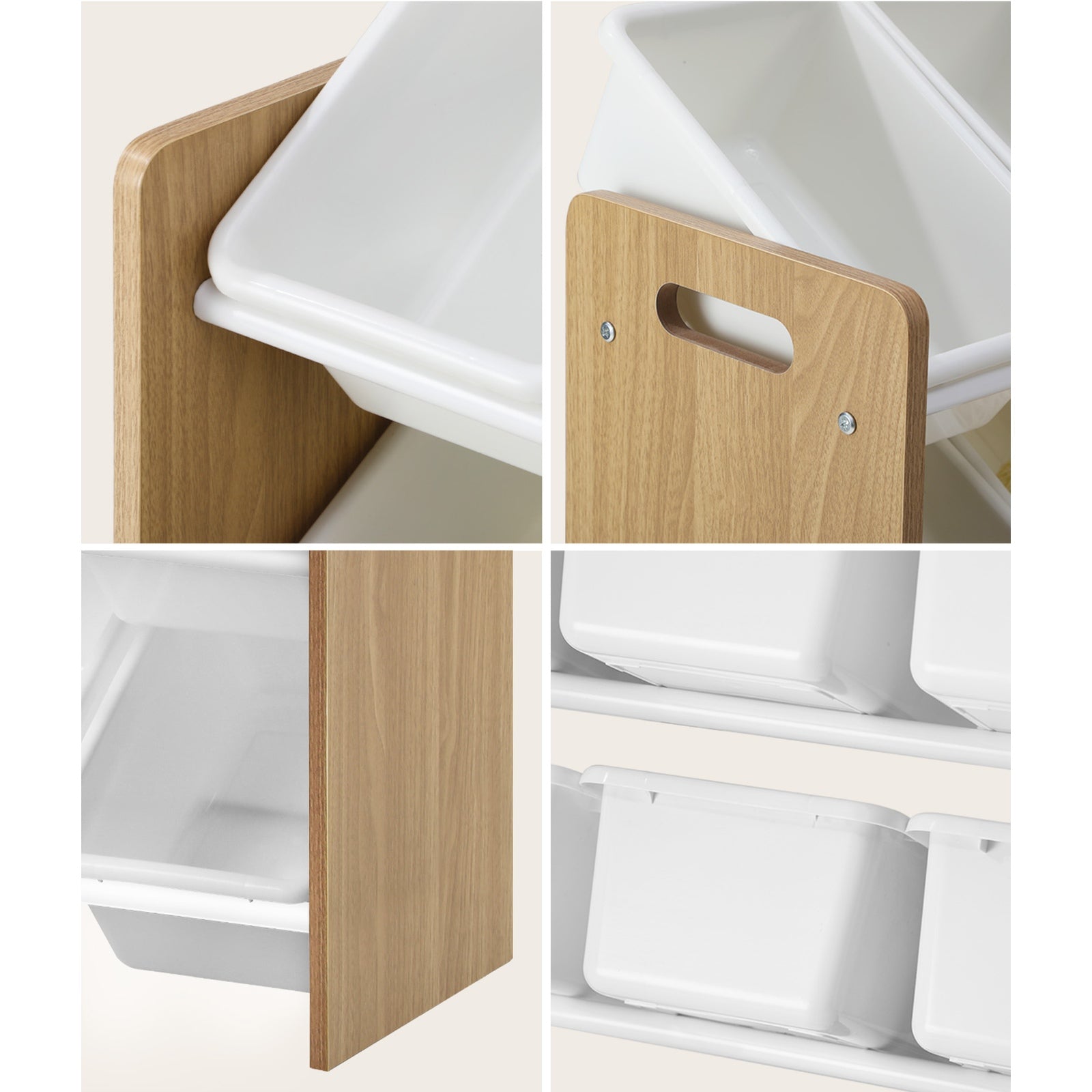 Oikiture Kids Toy Box Organiser 9 Bins Display Shelf Storage Rack Natural White - Sunyee