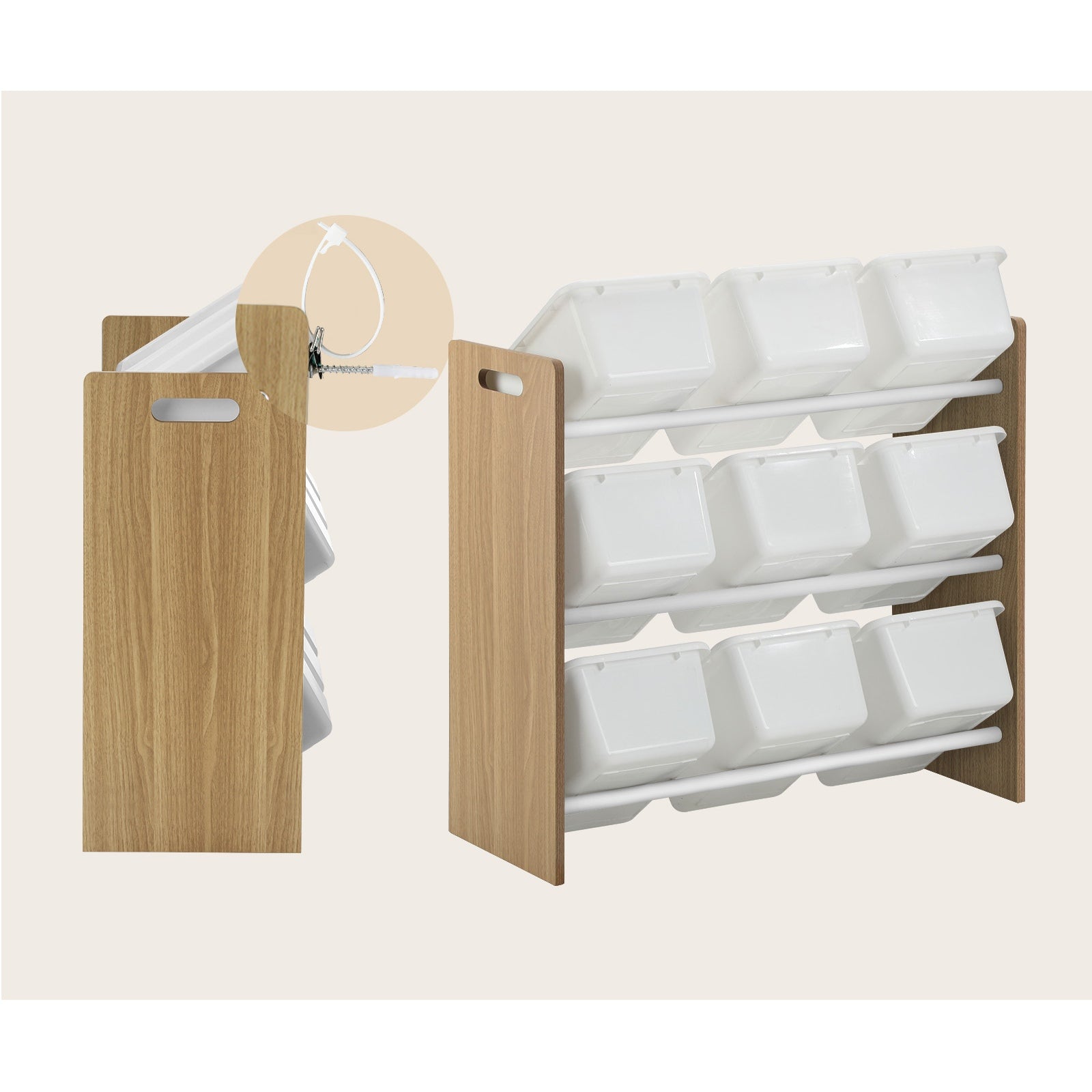 Oikiture Kids Toy Box Organiser 9 Bins Display Shelf Storage Rack Natural White - Sunyee