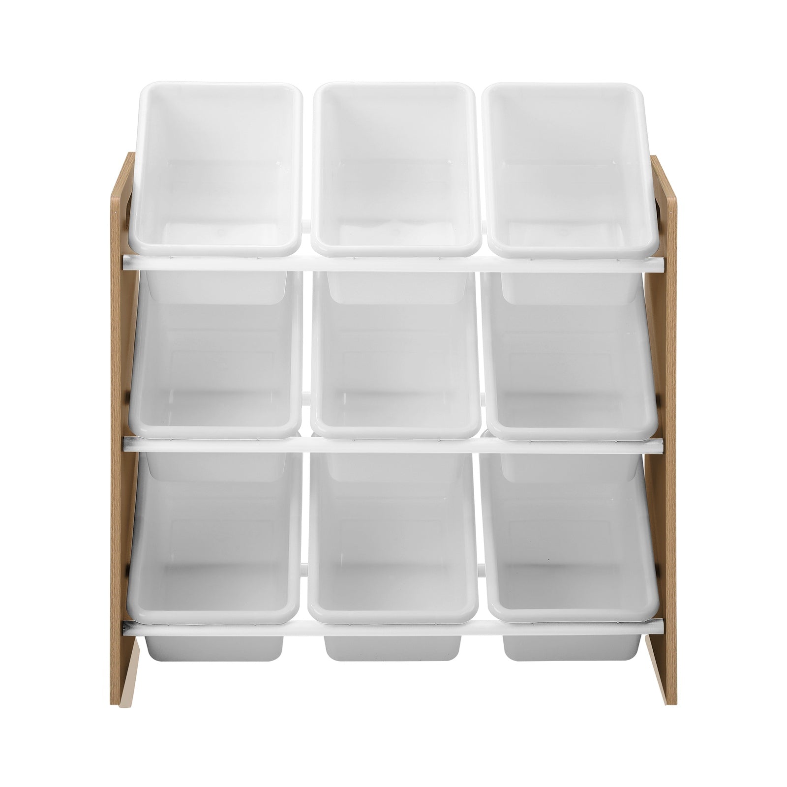Oikiture Kids Toy Box Organiser 9 Bins Display Shelf Storage Rack Natural White - Sunyee