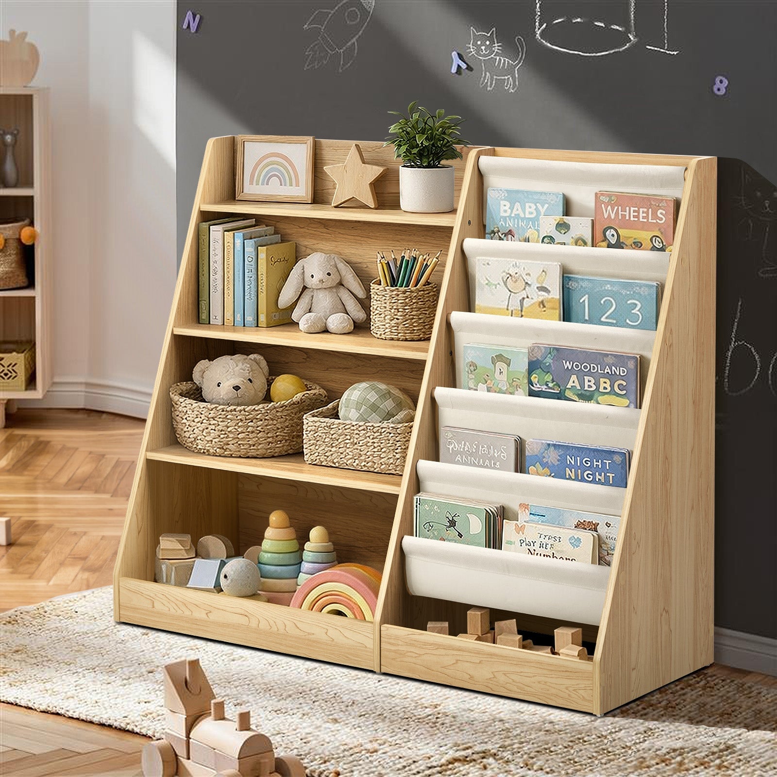 Oikiture Kids Bookshelf Bookcase Multi Tiers Display Shelf Rack DIY Organiser