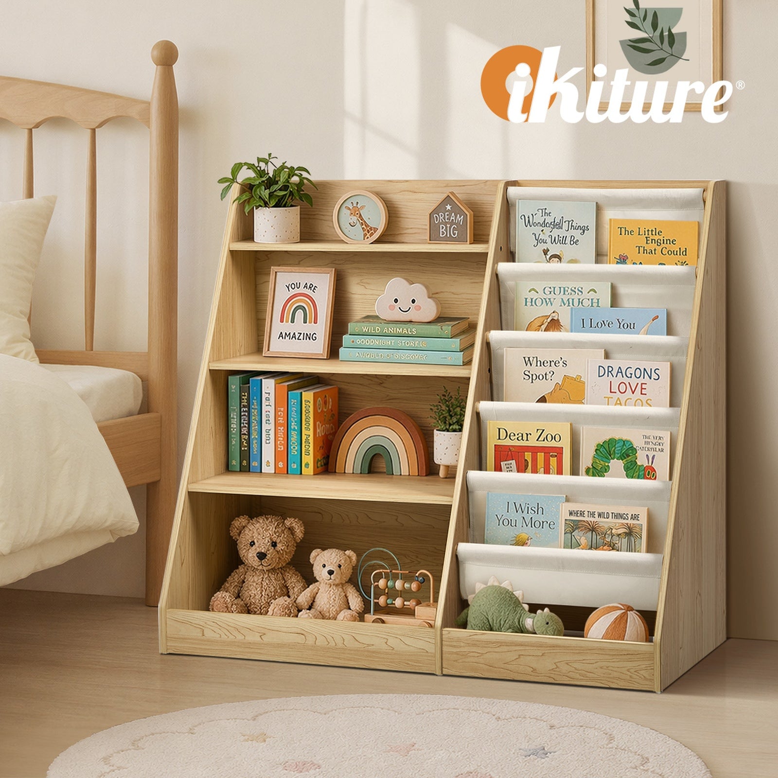 Oikiture Kids Bookshelf Bookcase Multi Tiers Display Shelf Rack DIY Organiser