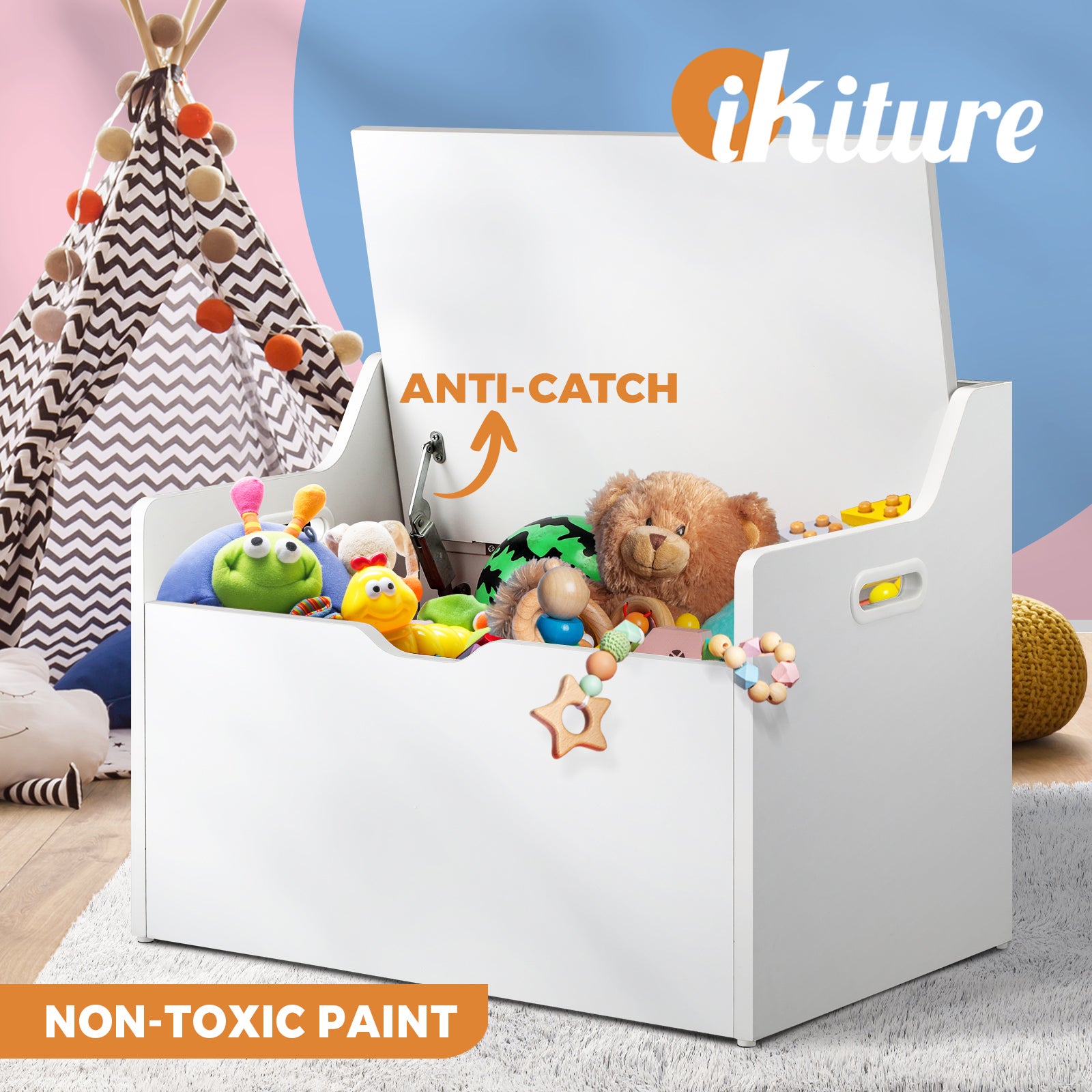 Oikiture Kids Toy Box Storage Chest Container Children Bench Clothes Organiser - Sunyee