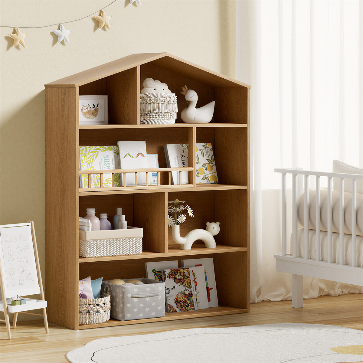 Oikiture Kids Bookshelf Toy Storage Children Bookcase Display Shelf Rack Natural - Sunyee