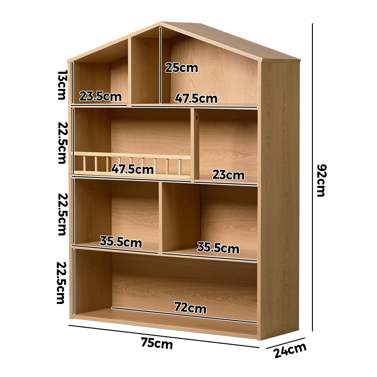 Oikiture Kids Bookshelf Toy Storage Children Bookcase Display Shelf Rack Natural - Sunyee