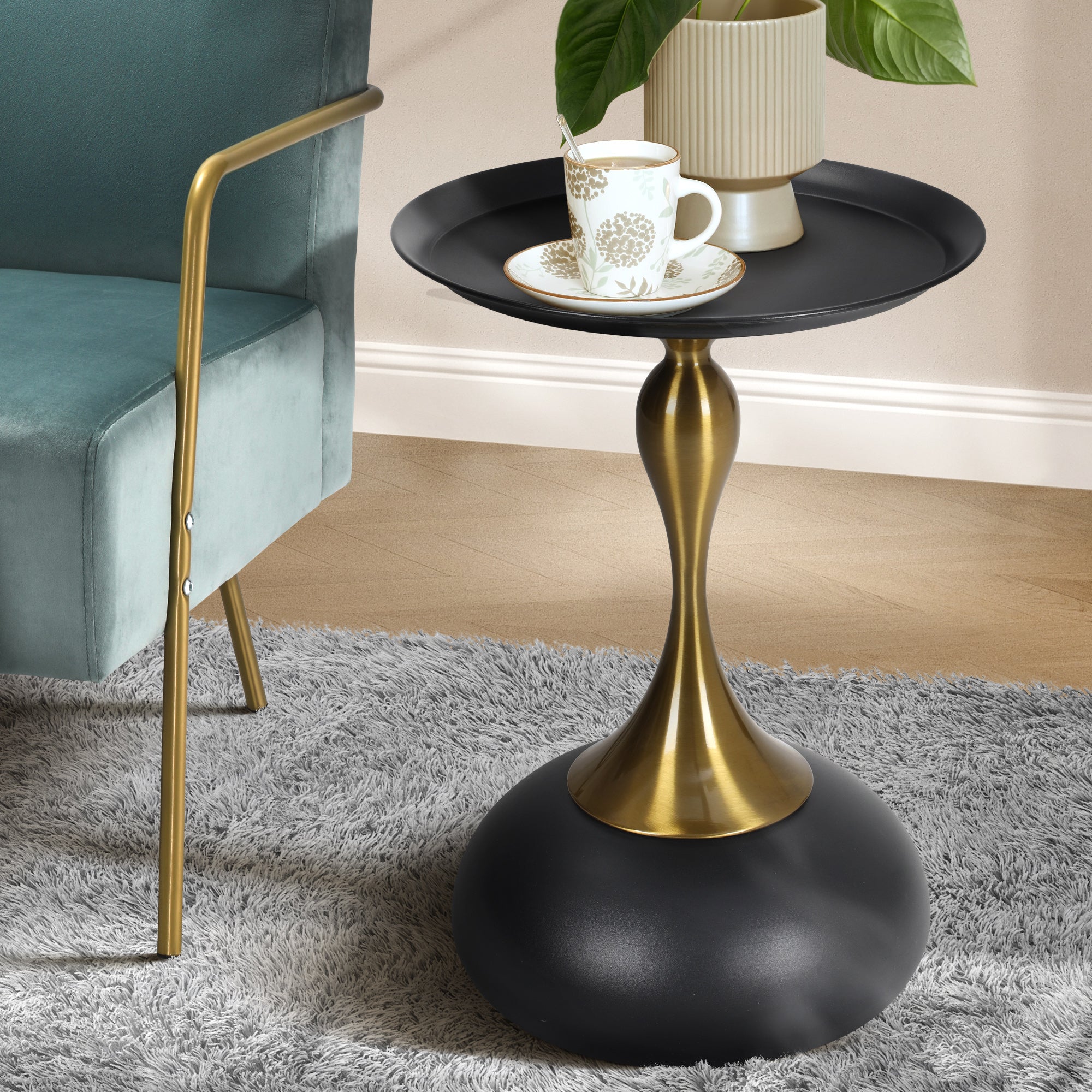 Oikiture Coffee Side Table Bedside Sofa Tea End Tables Round Metal Black - Sunyee