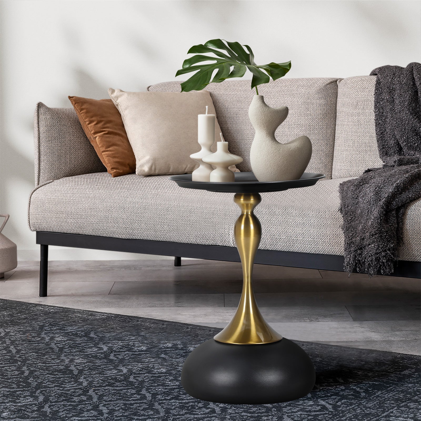 Oikiture Coffee Side Table Bedside Sofa Tea End Tables Round Metal Black - Sunyee