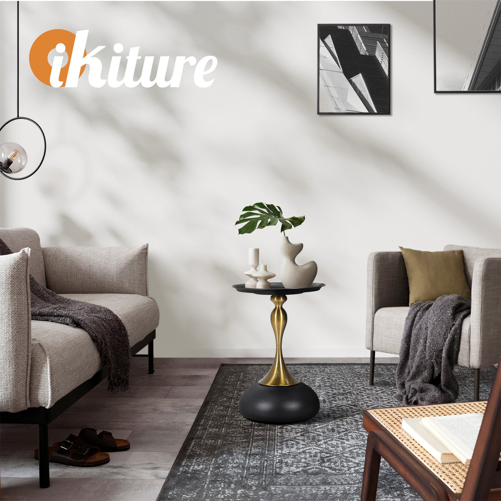 Oikiture Coffee Side Table Bedside Sofa Tea End Tables Round Metal Black - Sunyee