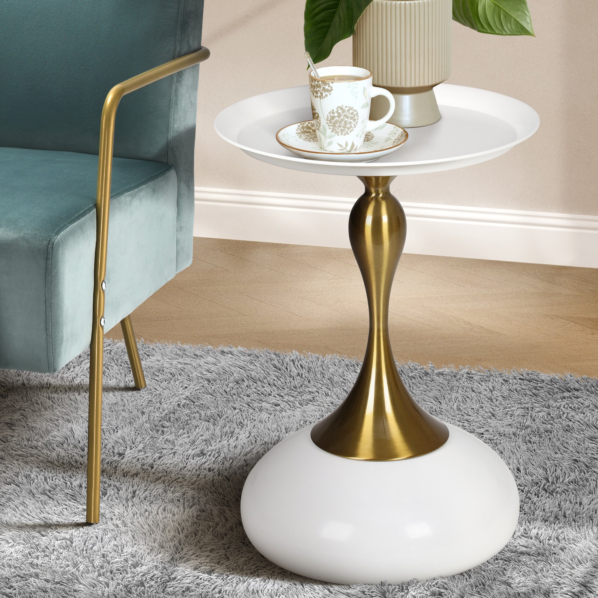 Oikiture Coffee Side Table Bedside Sofa Tea End Tables Round Metal White - Sunyee